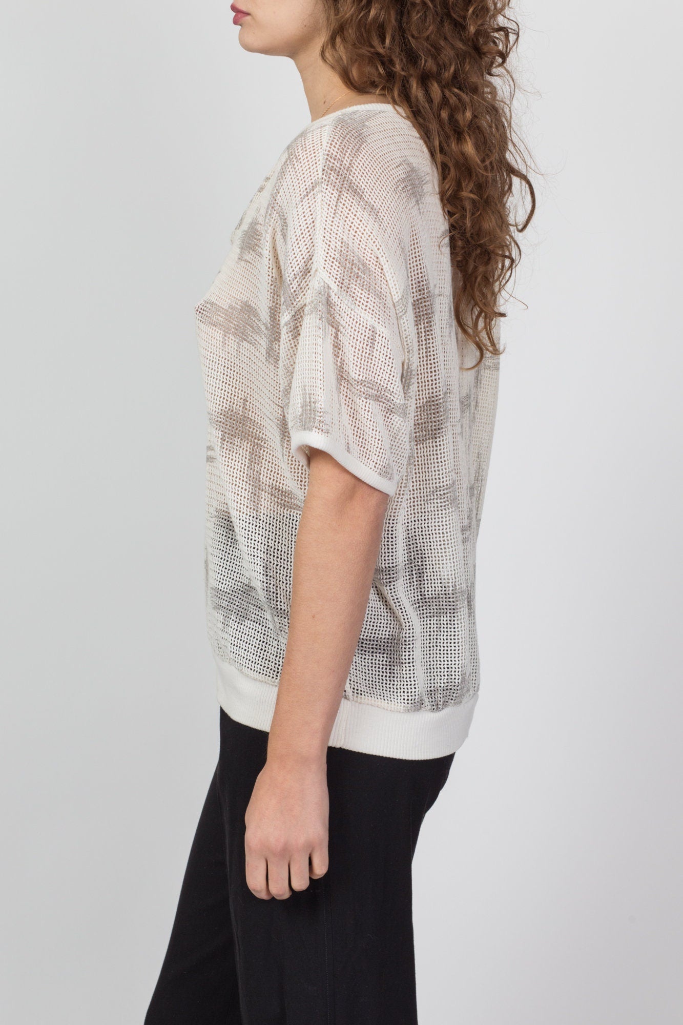80s Net Mesh Henley Shirt - Medium 
