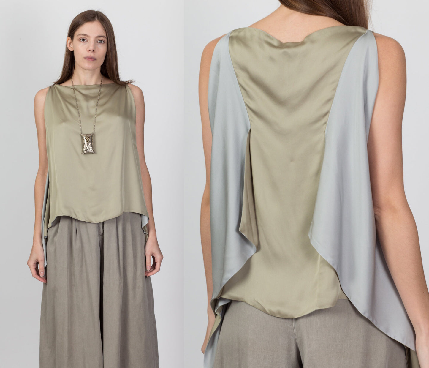 Vintage Giorgio Armani Silk Two Tone Sleeveless Top - Large 