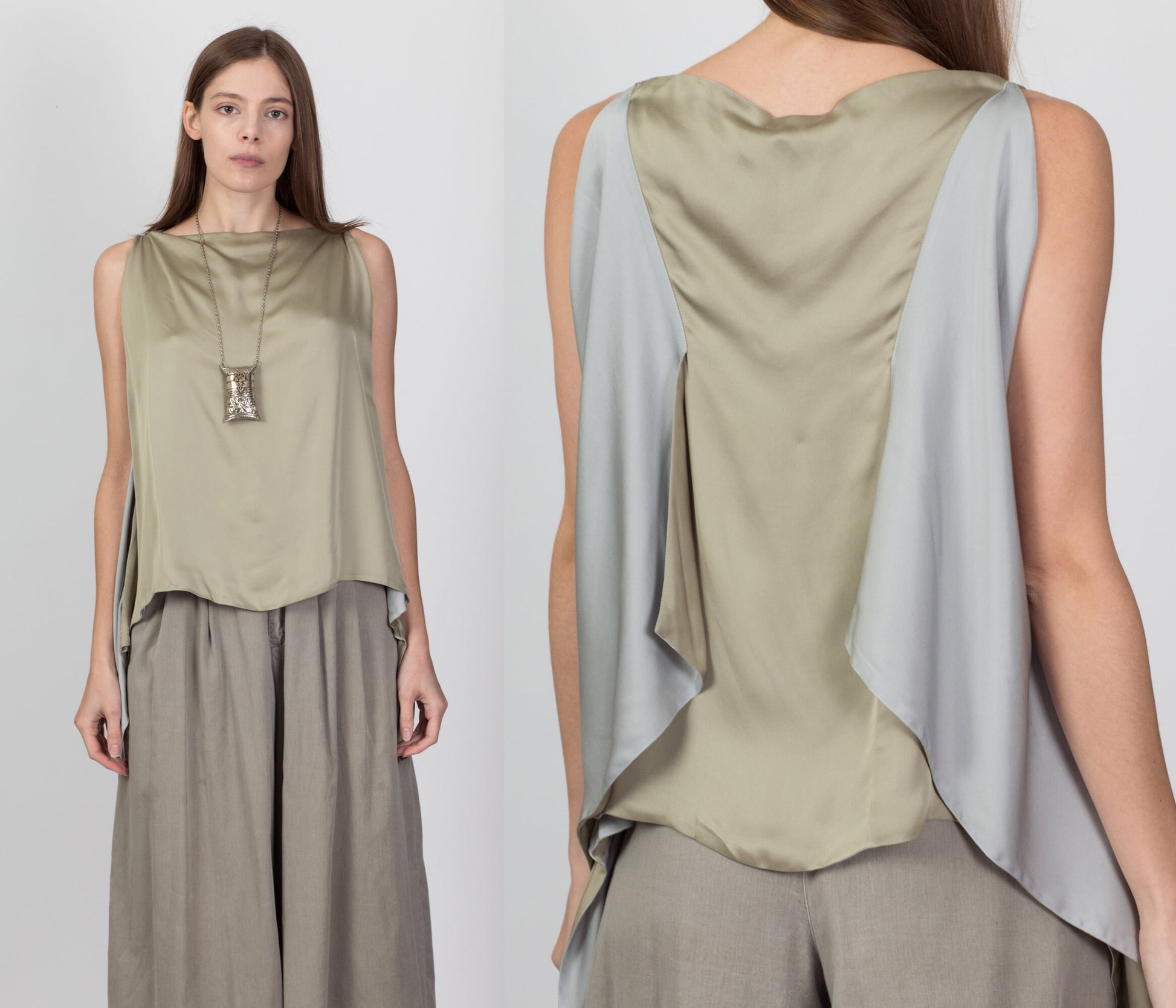 Vintage Giorgio Armani Silk Two Tone Sleeveless Top - Large 