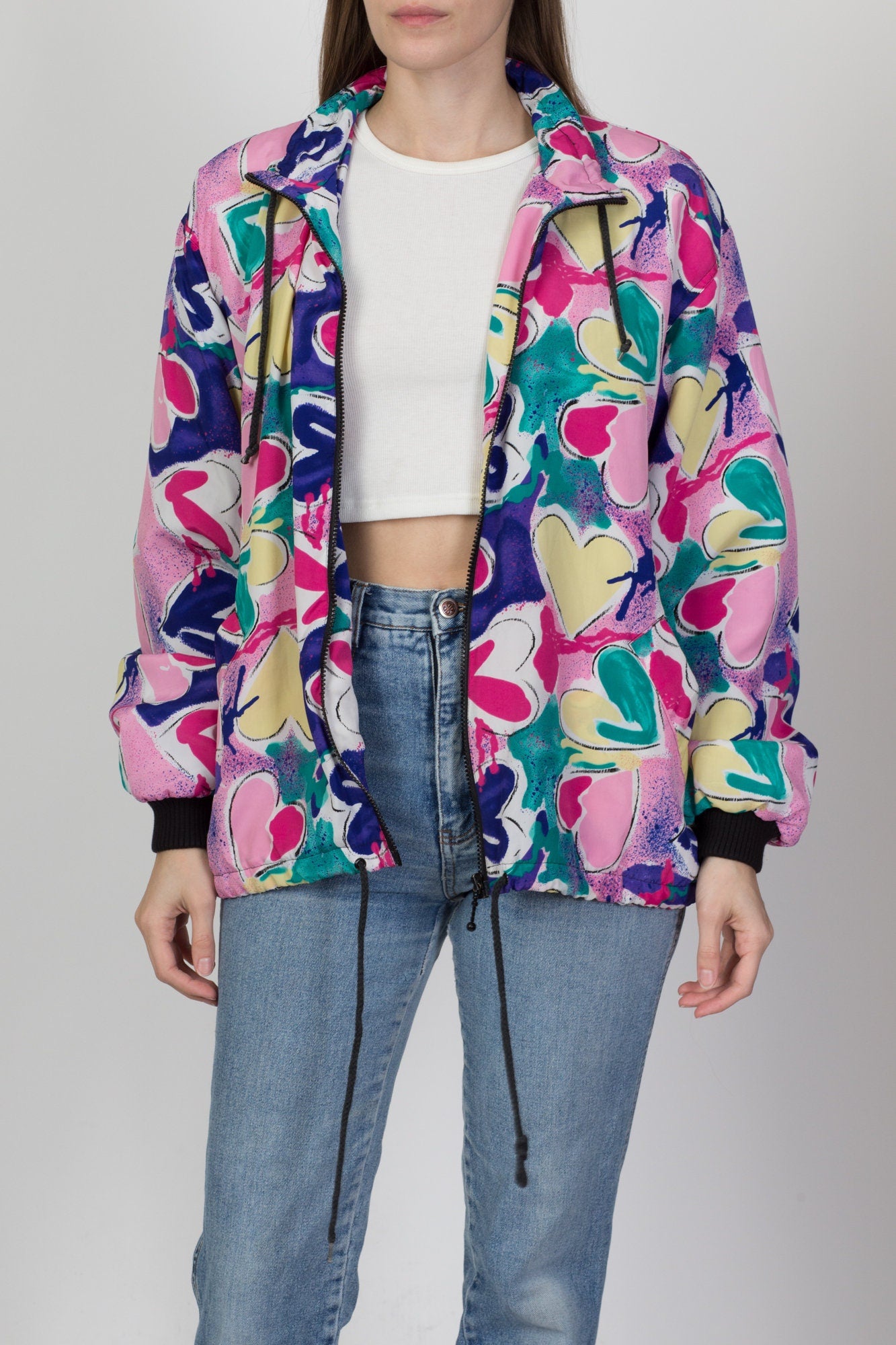 80s 90s Heart Print Windbreaker - Extra Large 