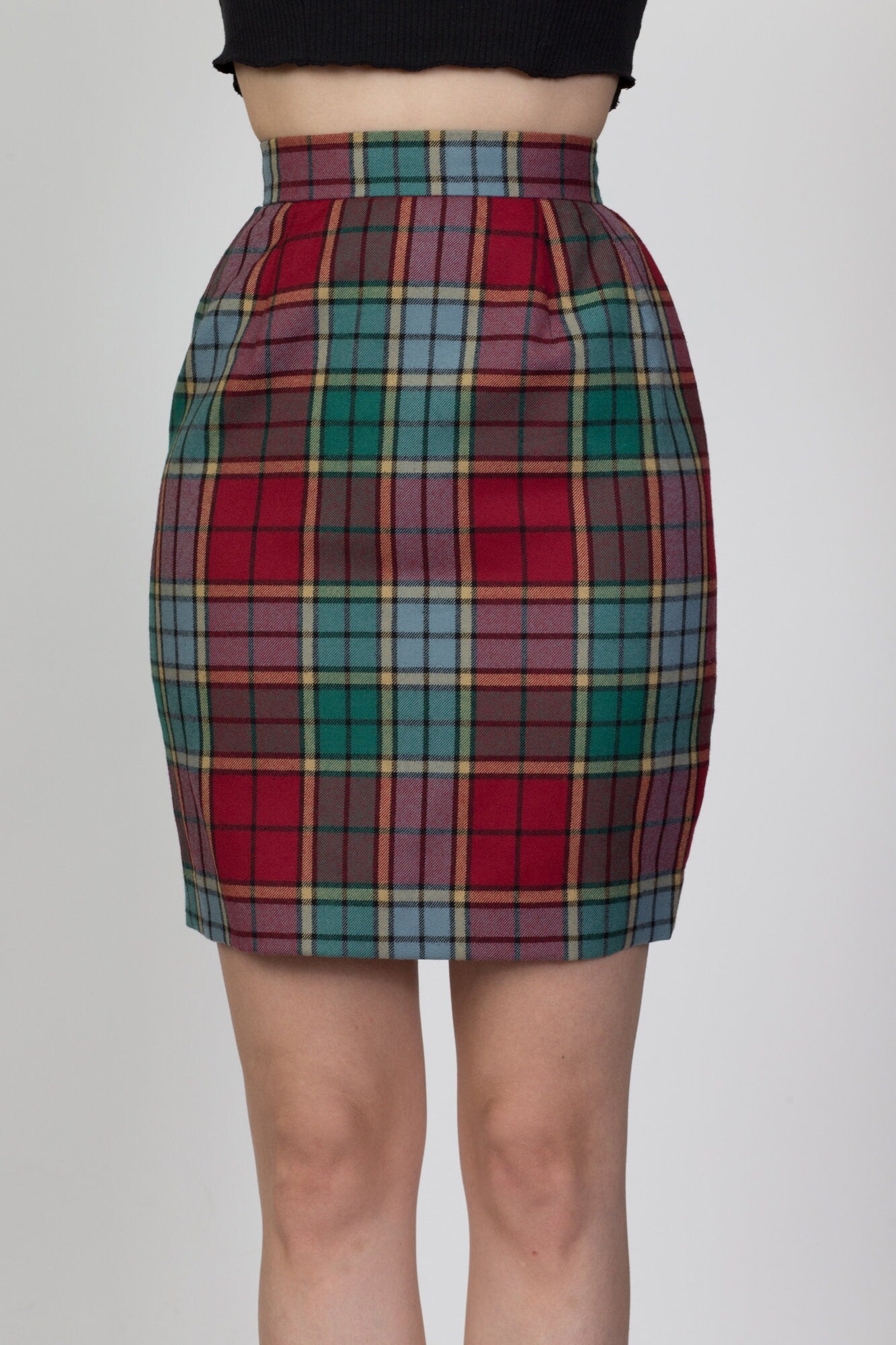 Vintage Plaid Mini Pencil Skirt - Extra Small, 22.5" 