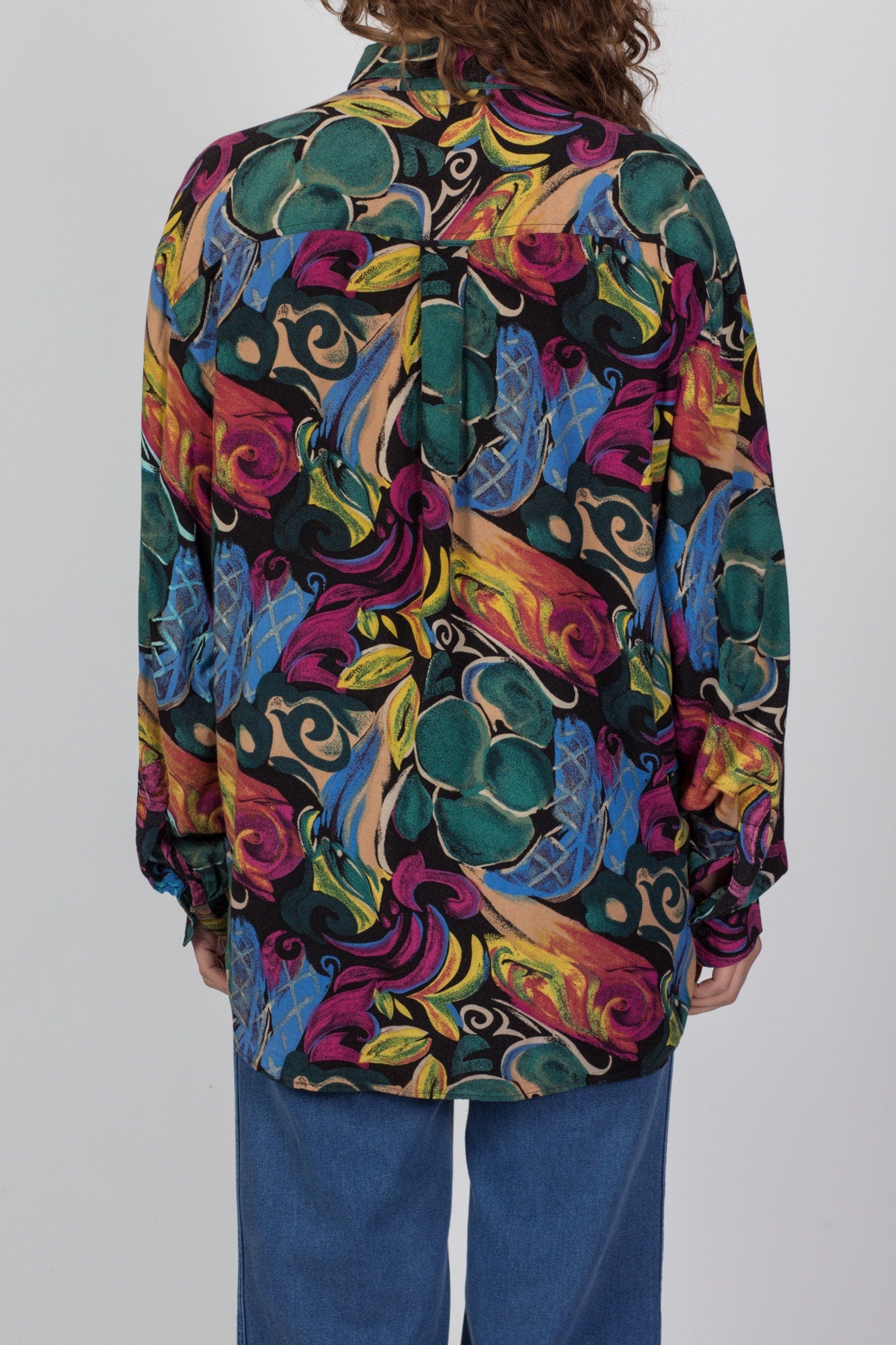 90s Abstract Floral Button Up Blouse - Large 