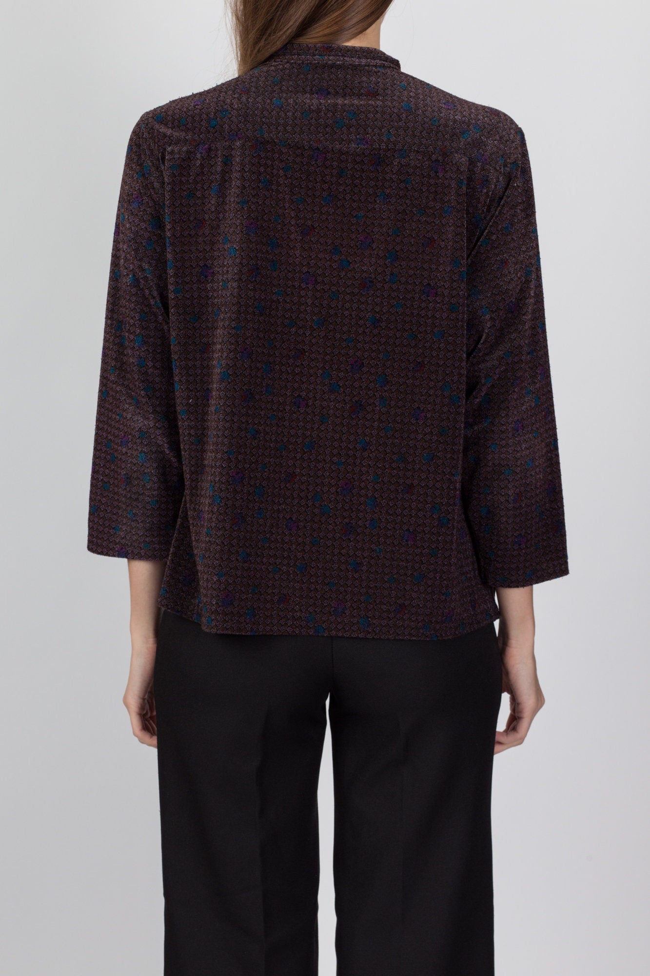 70s Nehru Collar Velour Top - Large 
