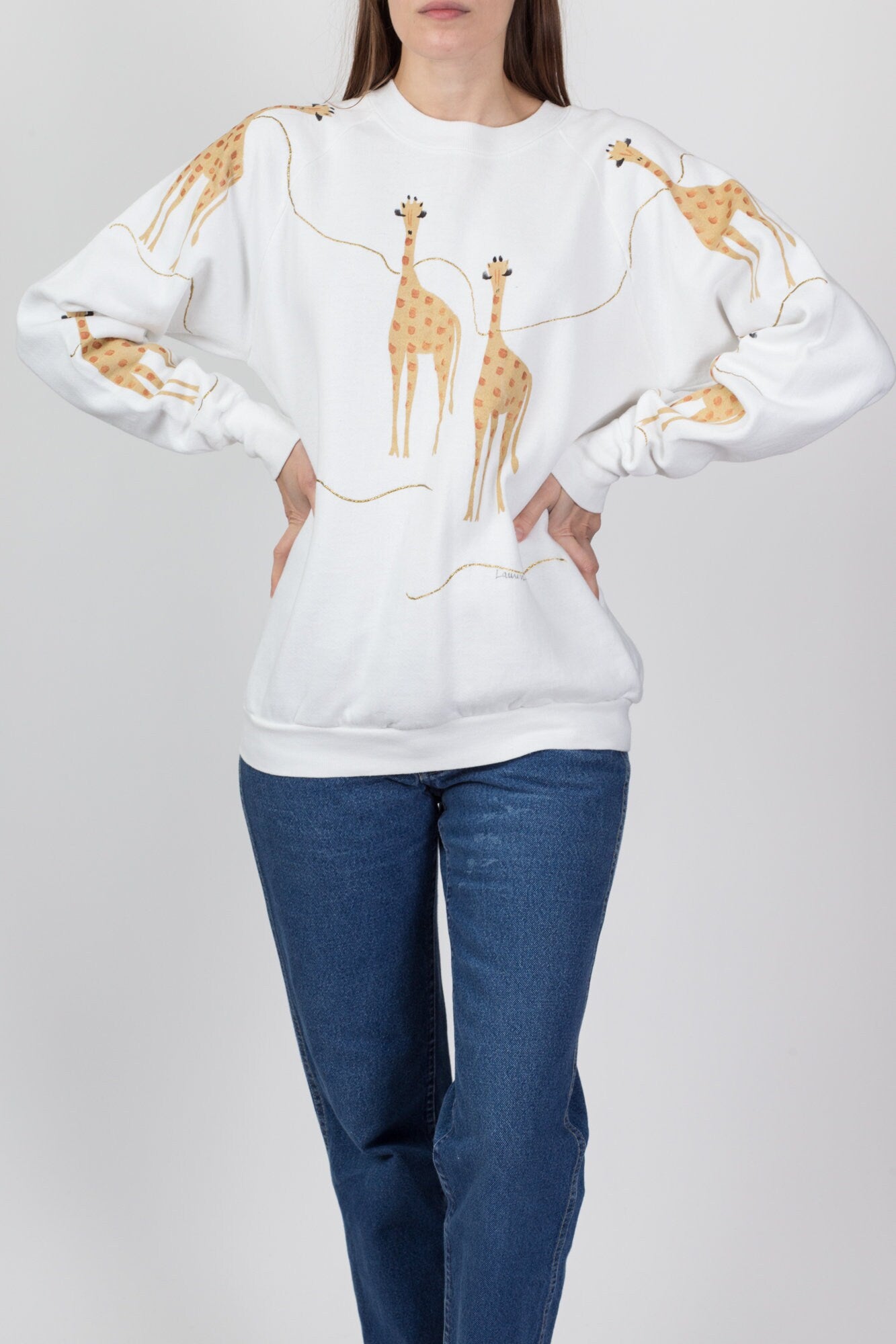 90s Painted Giraffe Sweatshirt - Large 