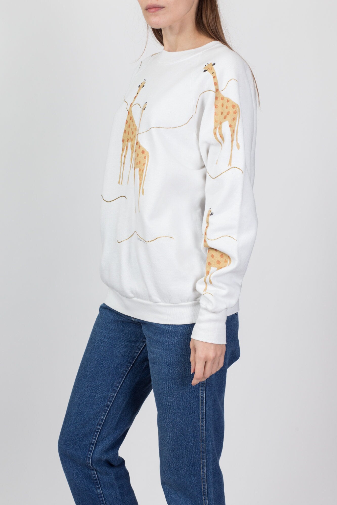 90s Painted Giraffe Sweatshirt - Large 