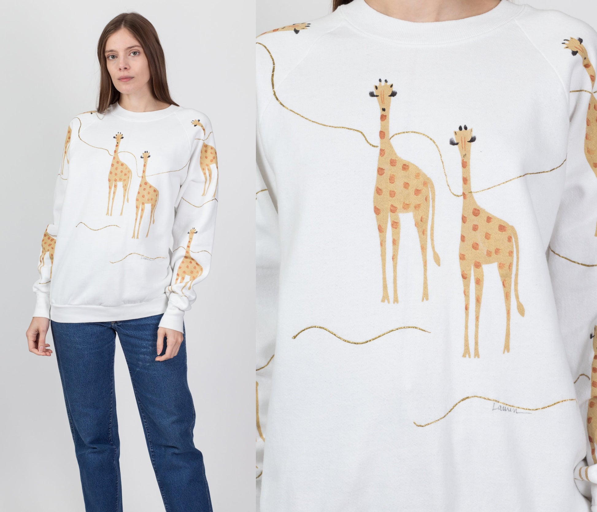 90s Painted Giraffe Sweatshirt - Large 
