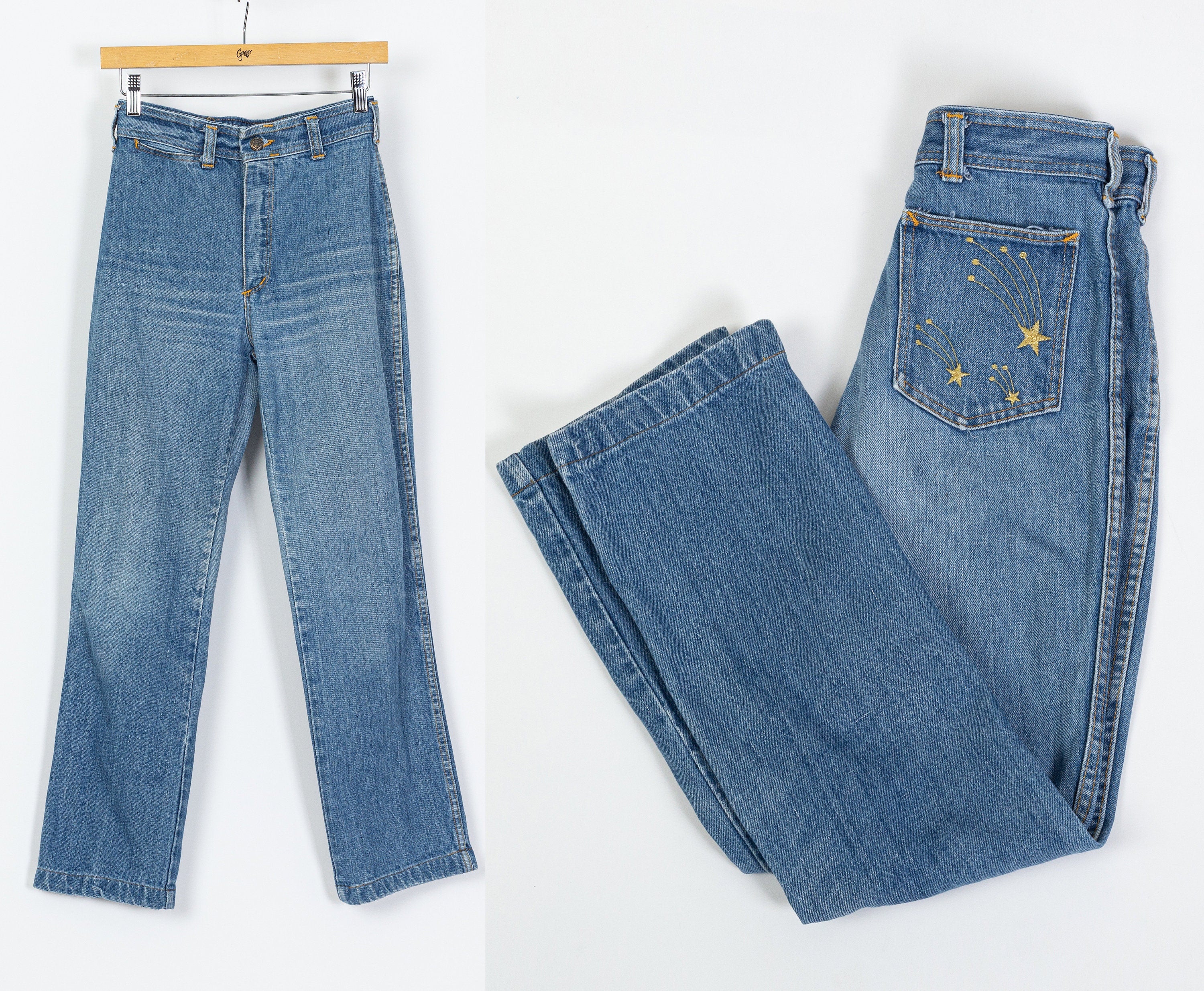 70s 80s Shooting Star Jeans Extra Small 24.5 Flying Apple Vintage