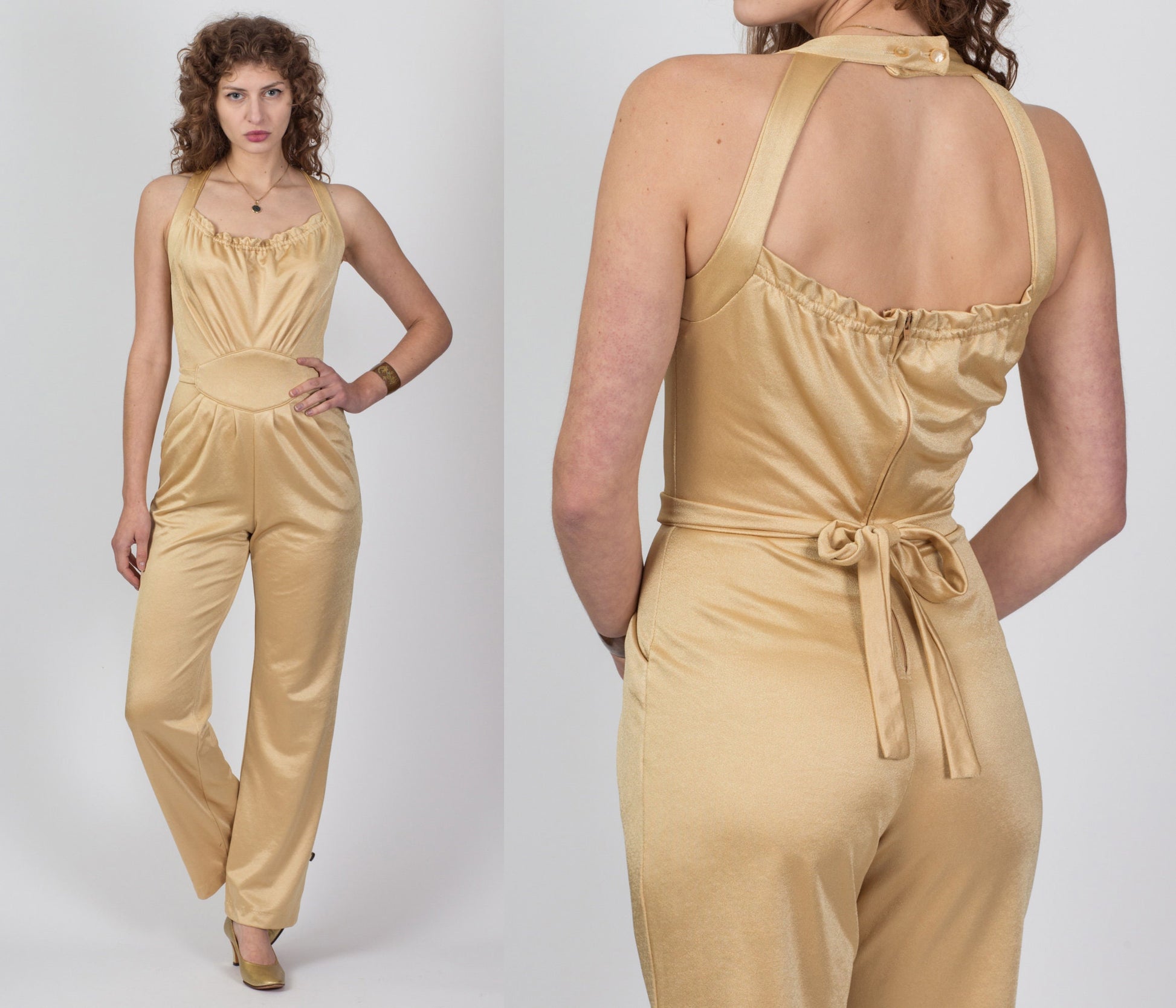 70s Liquid Gold Frederick's Of Hollywood Jumpsuit - Small to Medium 
