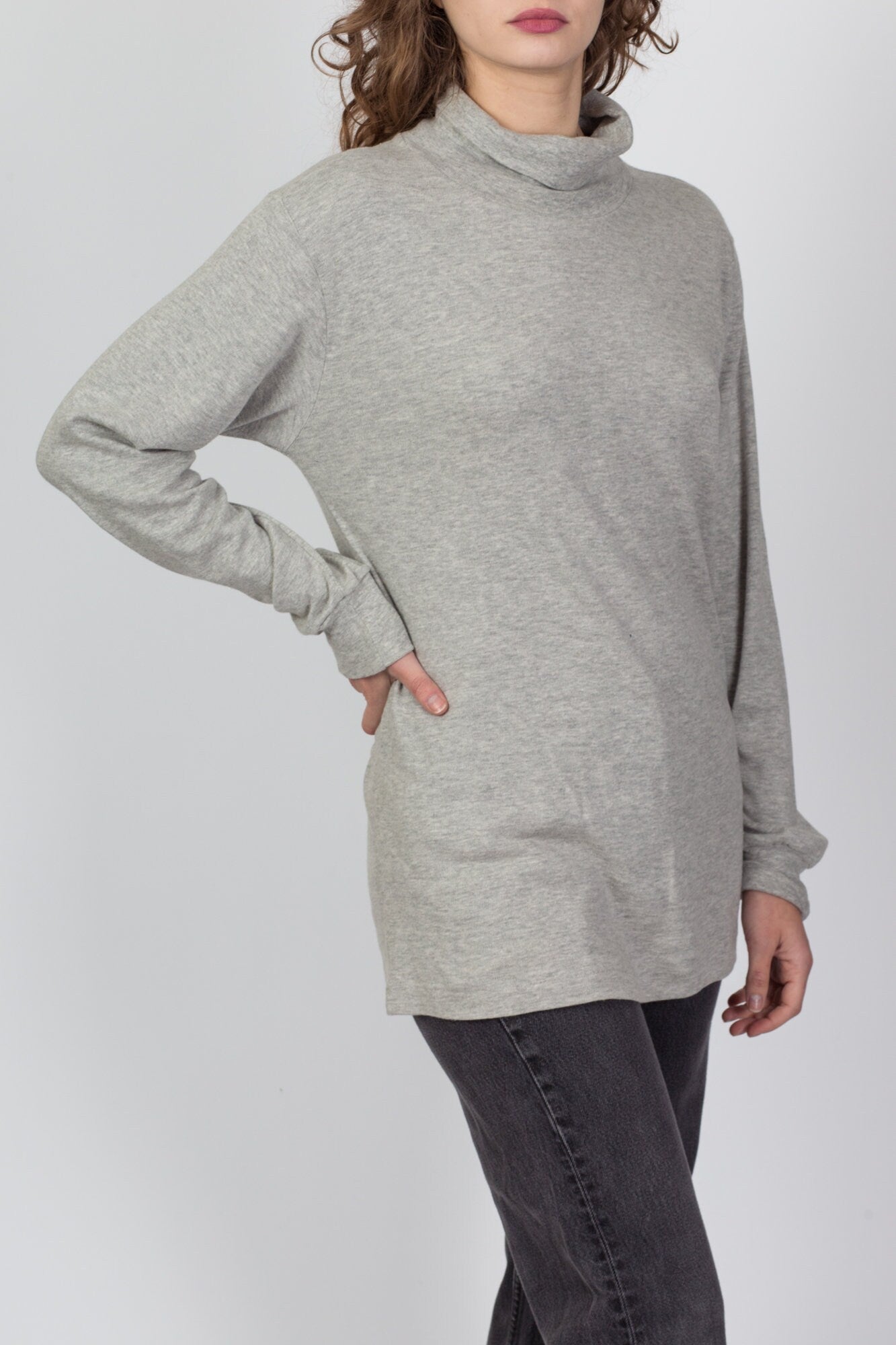 90s Heather Grey Turtleneck Top - Men's Medium 