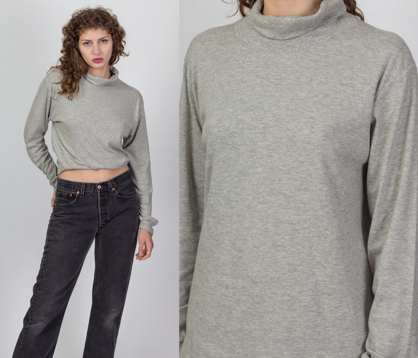 90s Heather Grey Turtleneck Top - Men's Medium 