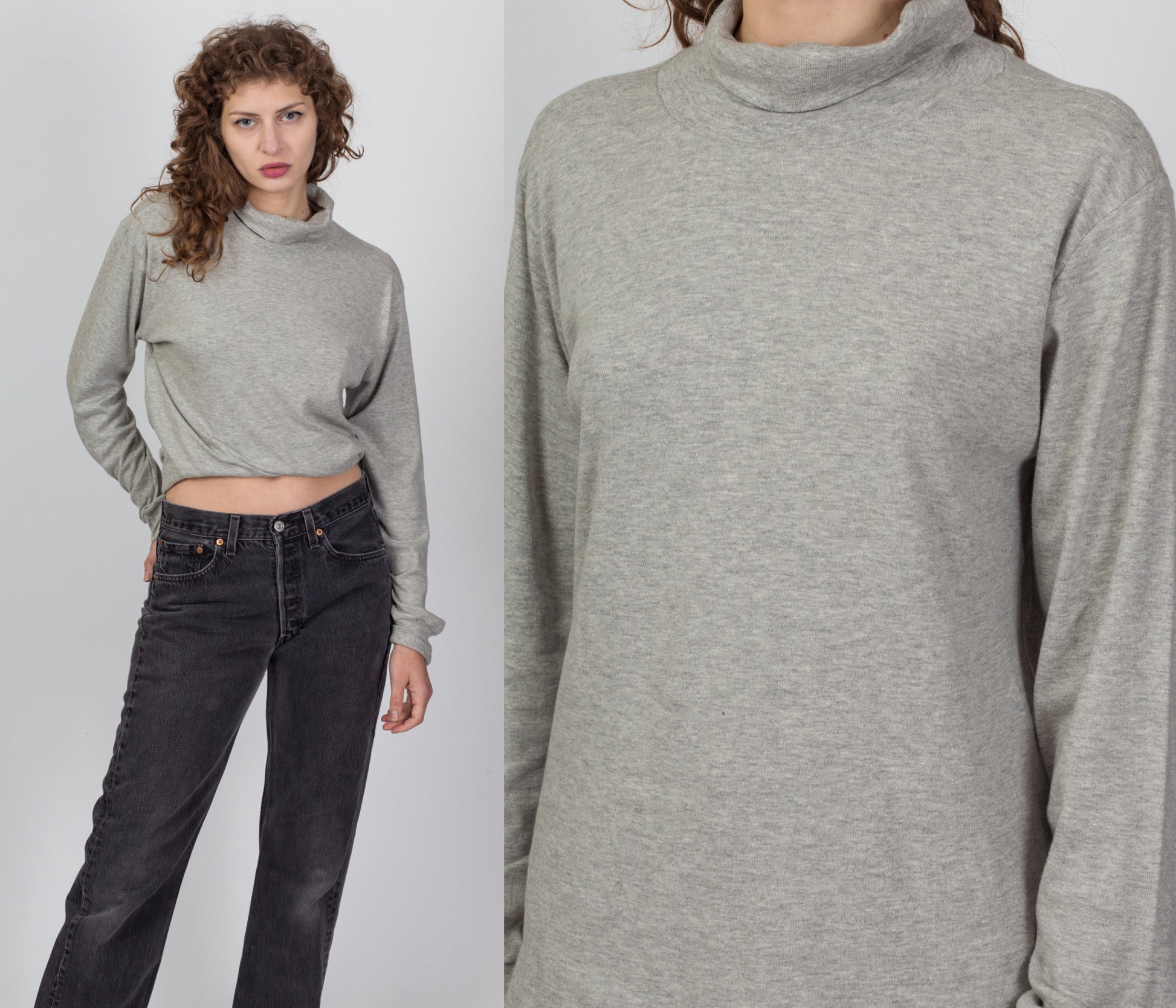90s Heather Grey Turtleneck Top - Men's Medium 