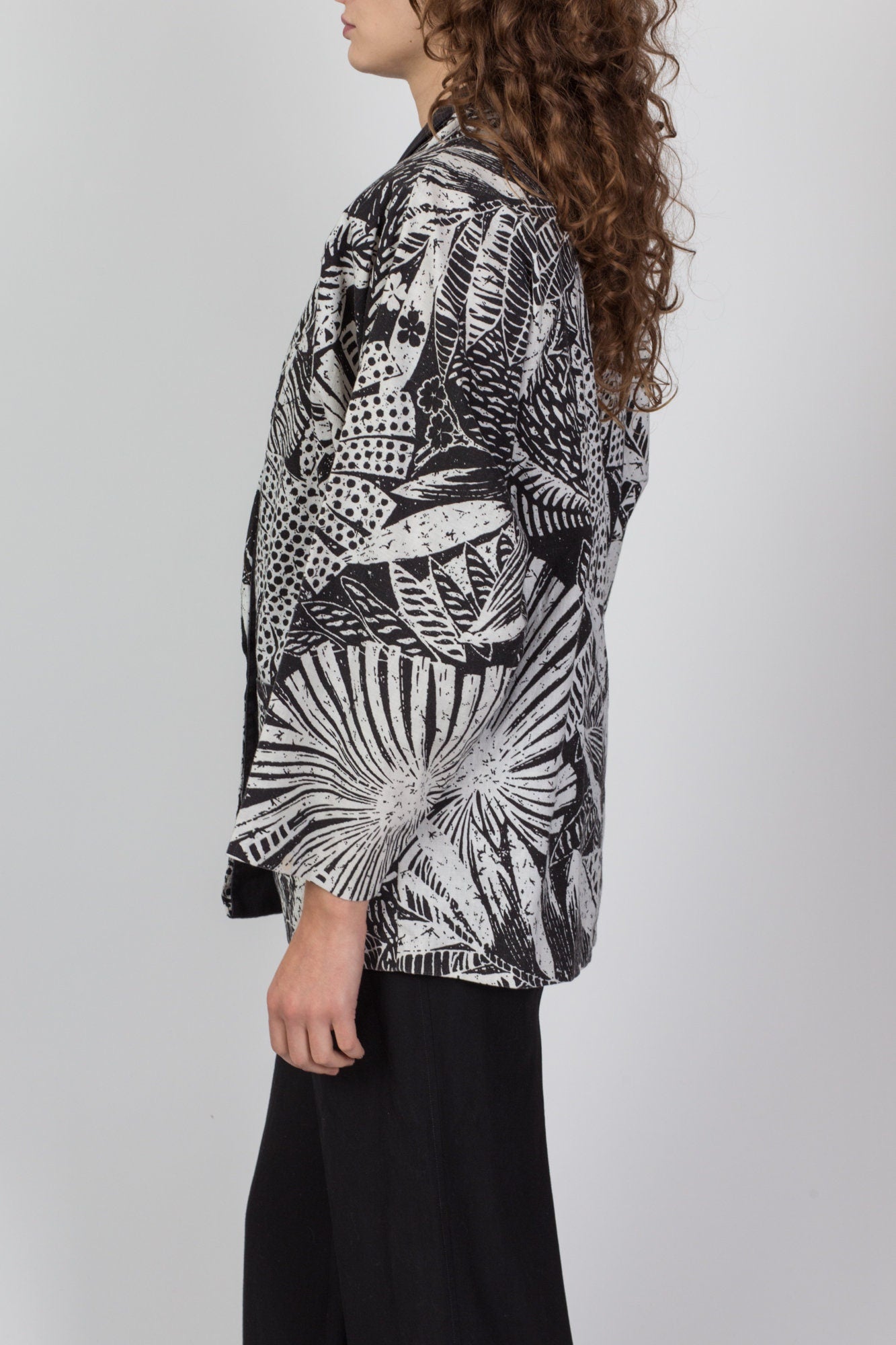 80s Two Tone Tropical Floral Blazer Jacket - One Size 