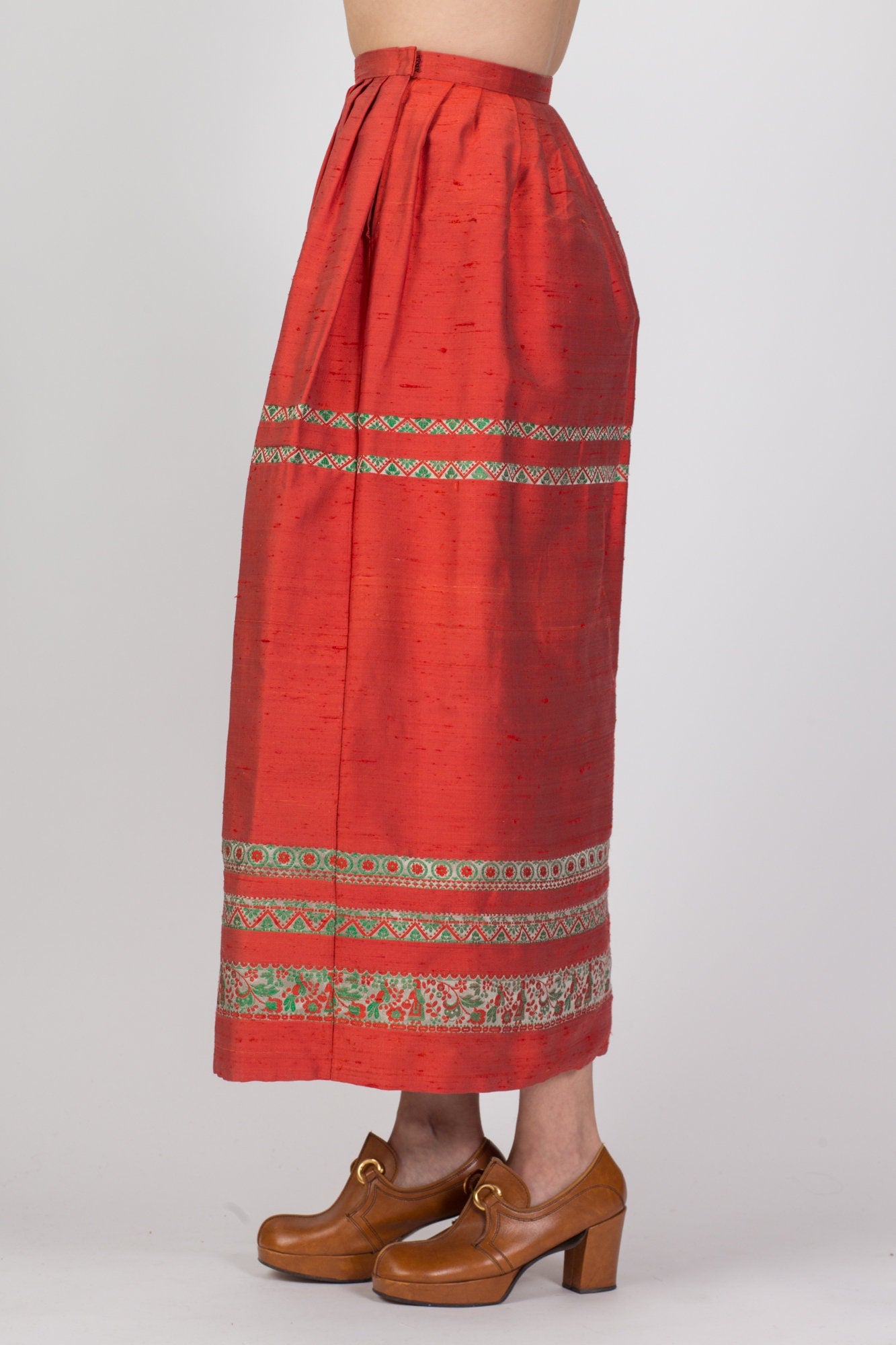 Vintage 1950s Woven Geometric Folk Skirt - Extra Small, 24.5" 