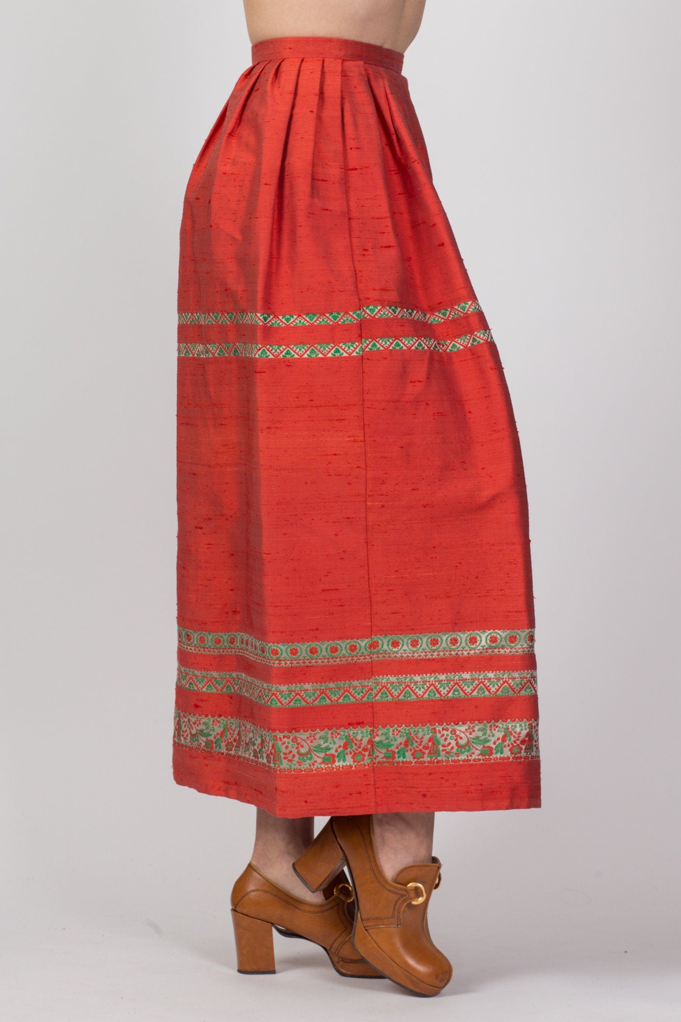 Vintage 1950s Woven Geometric Folk Skirt - Extra Small, 24.5" 