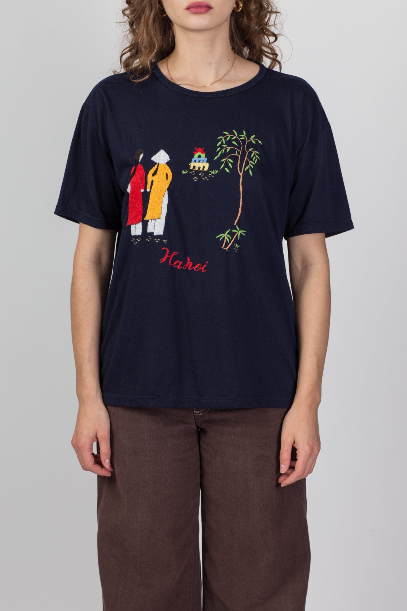 80s Hanoi Vietnam Embroidered Tourist T Shirt - Men's Medium, Women's Large 