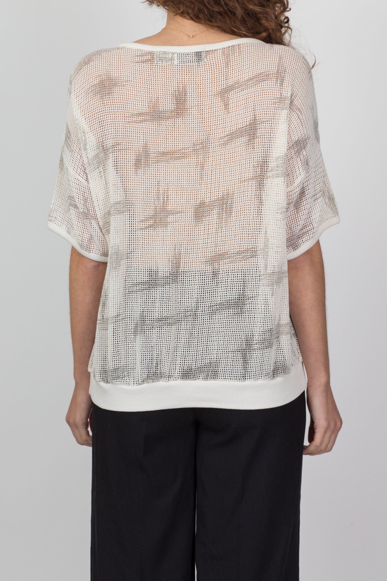 80s Net Mesh Henley Shirt - Medium 