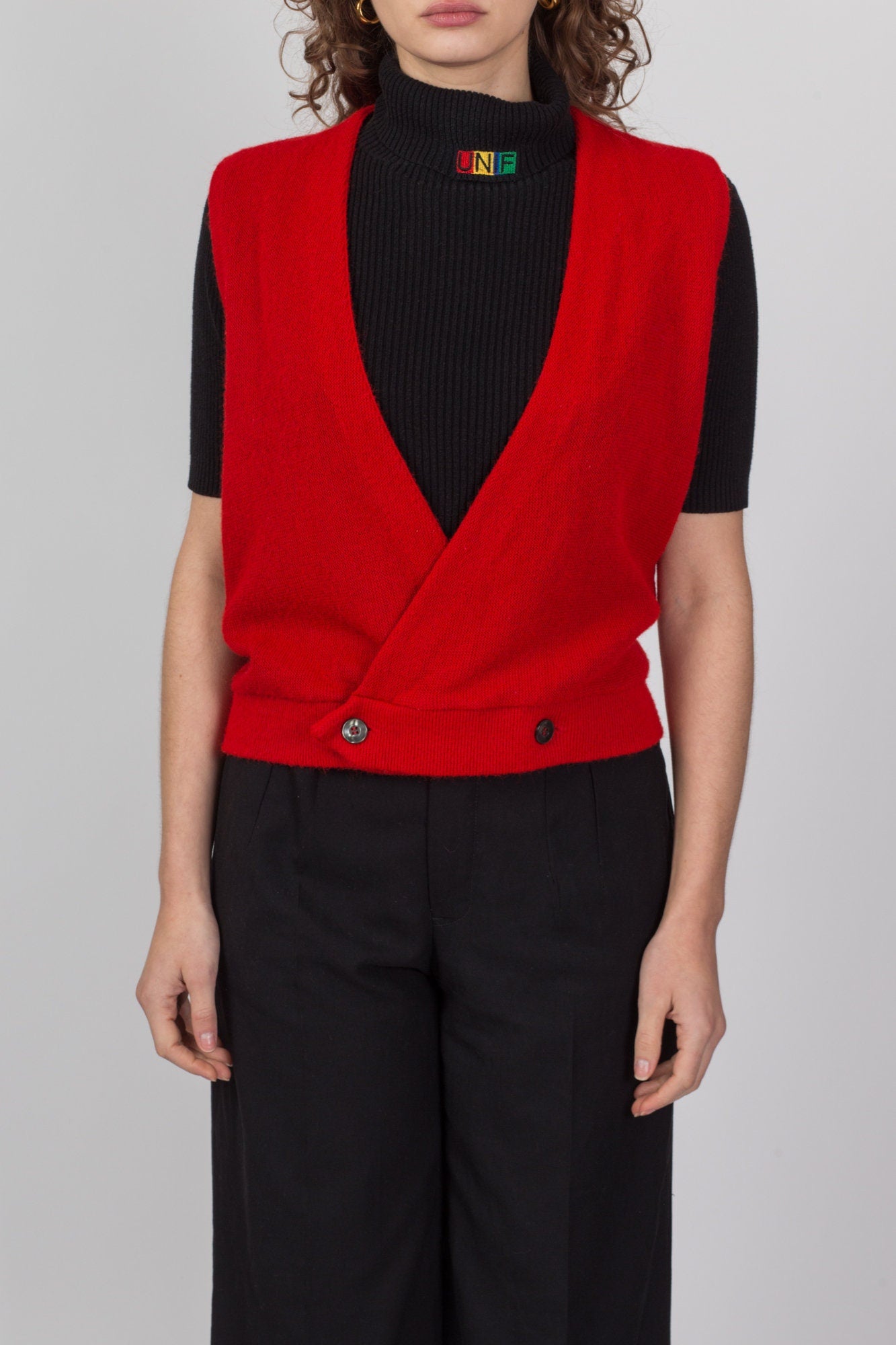 70s 80s Red Sleeveless Crop Top Sweater Vest Men s Medium Flying Apple Vintage