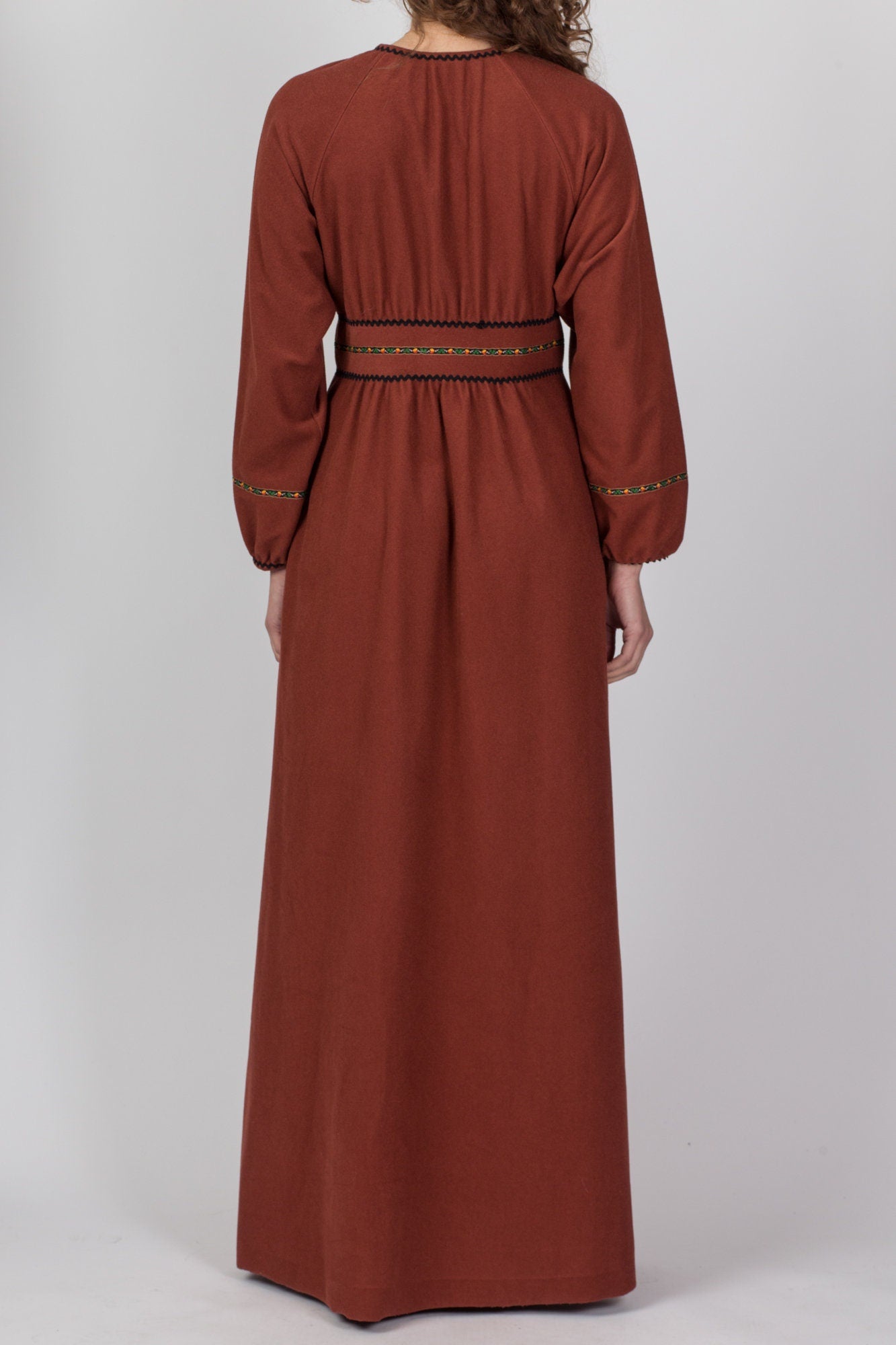 70s Vassarette Copper Felt Hostess Dress - Medium 
