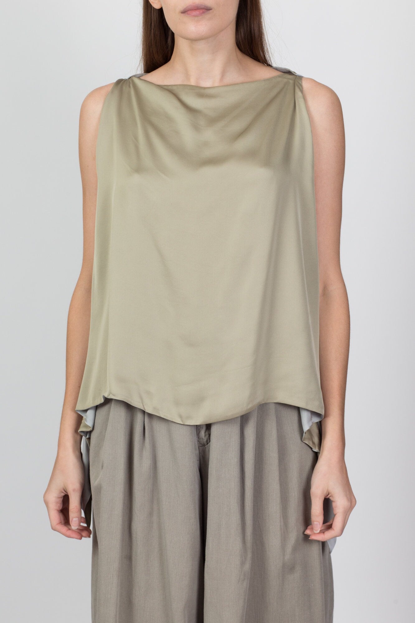 Vintage Giorgio Armani Silk Two Tone Sleeveless Top - Large 