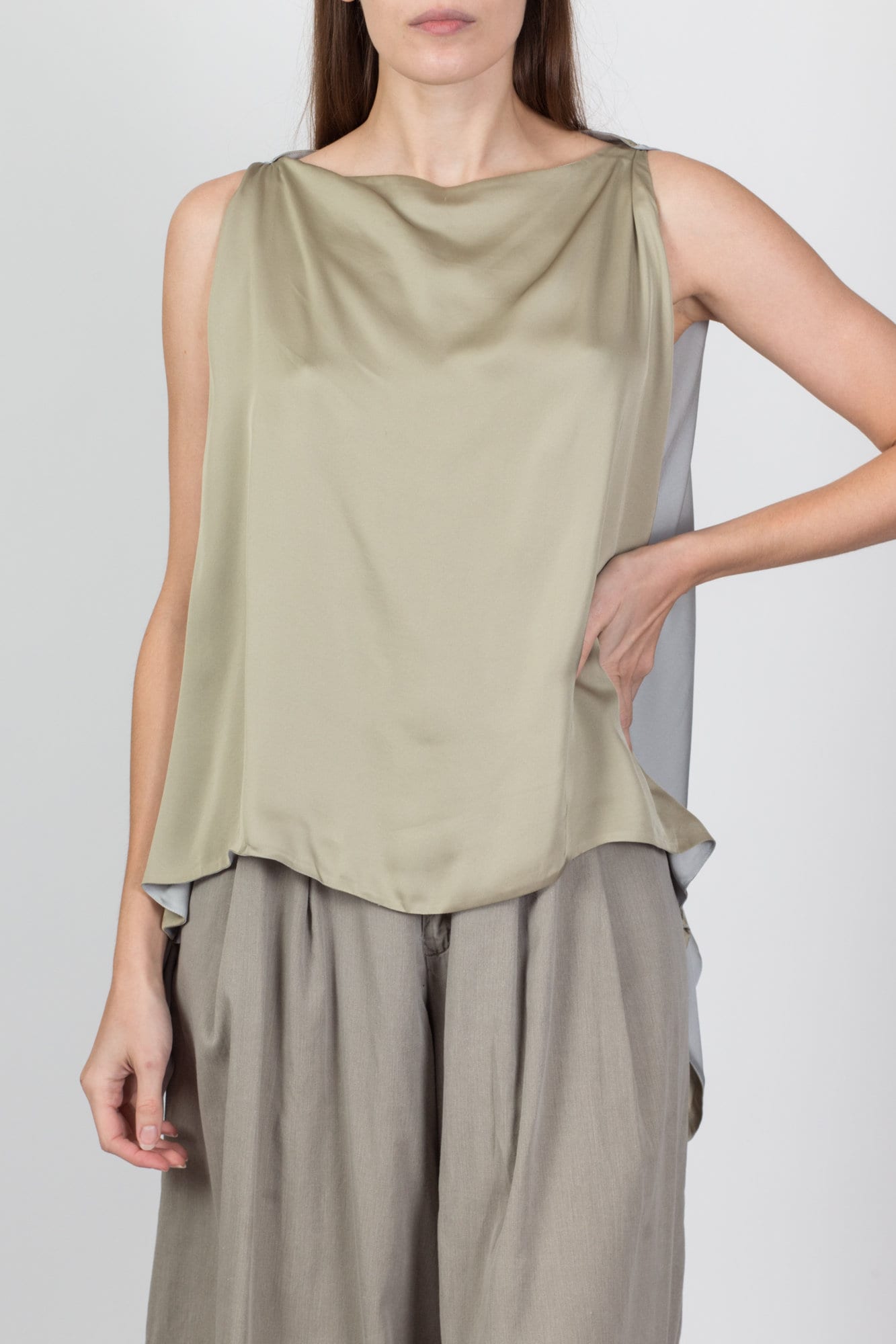 Vintage Giorgio Armani Silk Two Tone Sleeveless Top - Large 