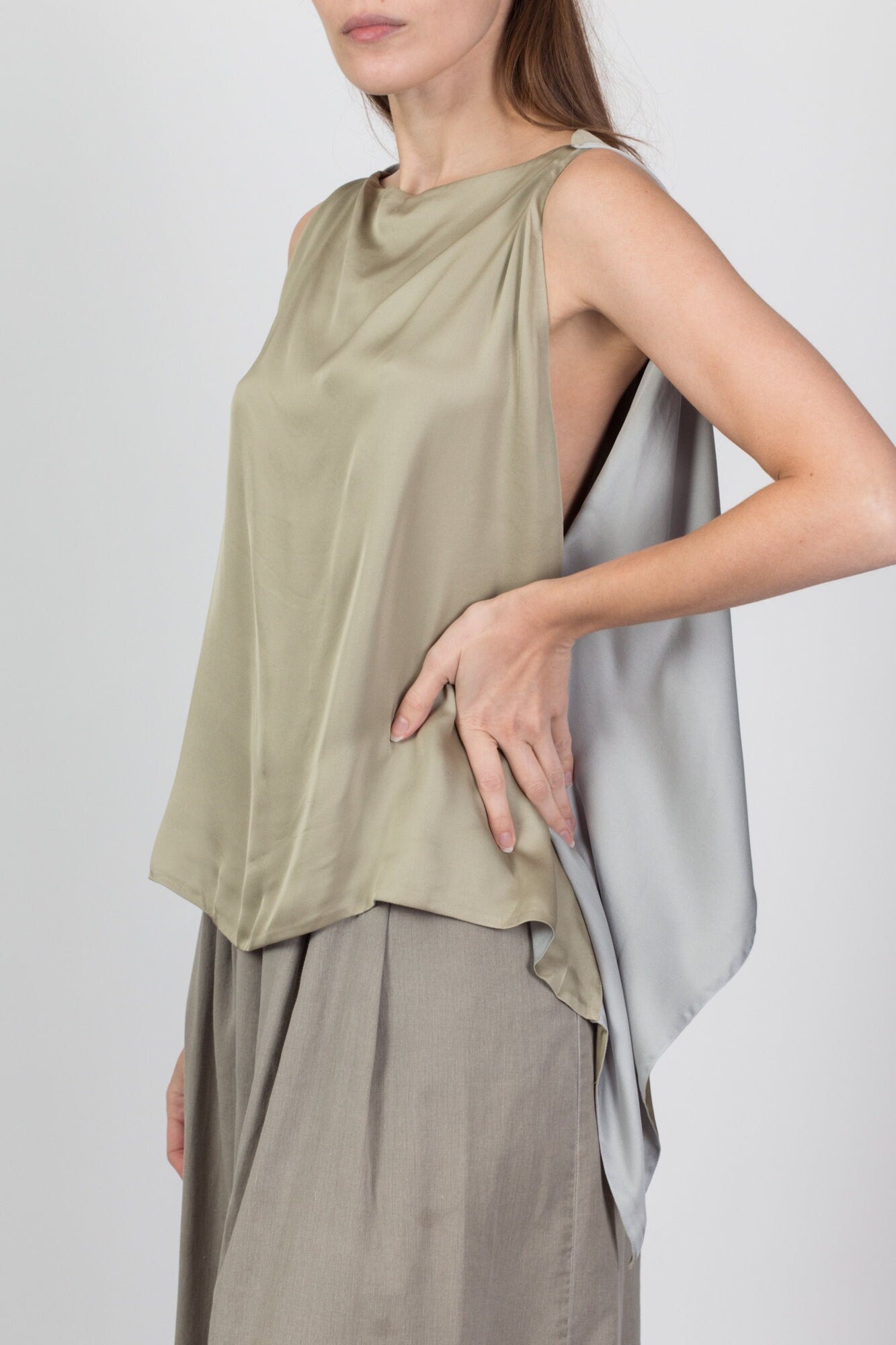 Vintage Giorgio Armani Silk Two Tone Sleeveless Top - Large 