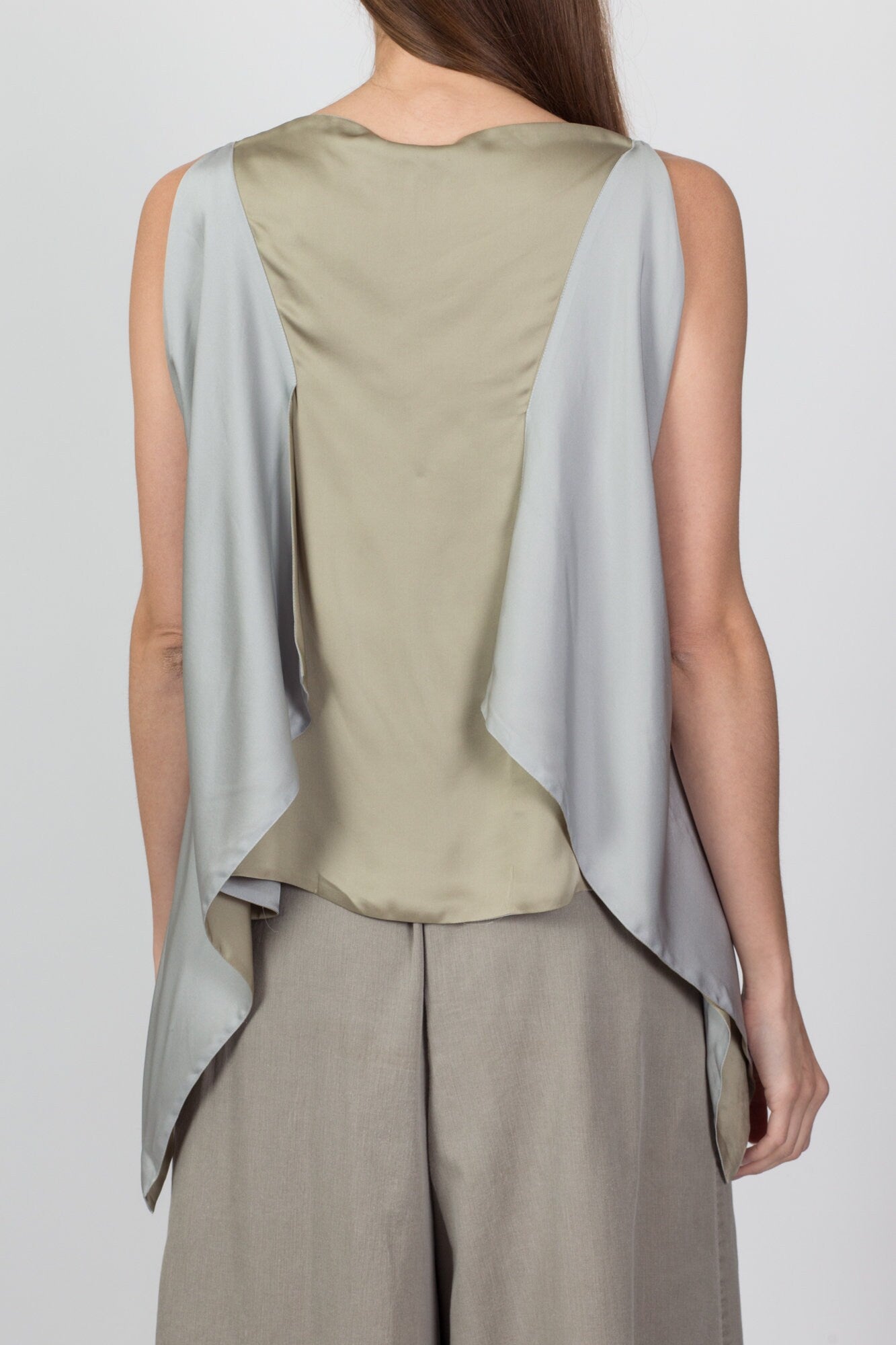 Vintage Giorgio Armani Silk Two Tone Sleeveless Top - Large 