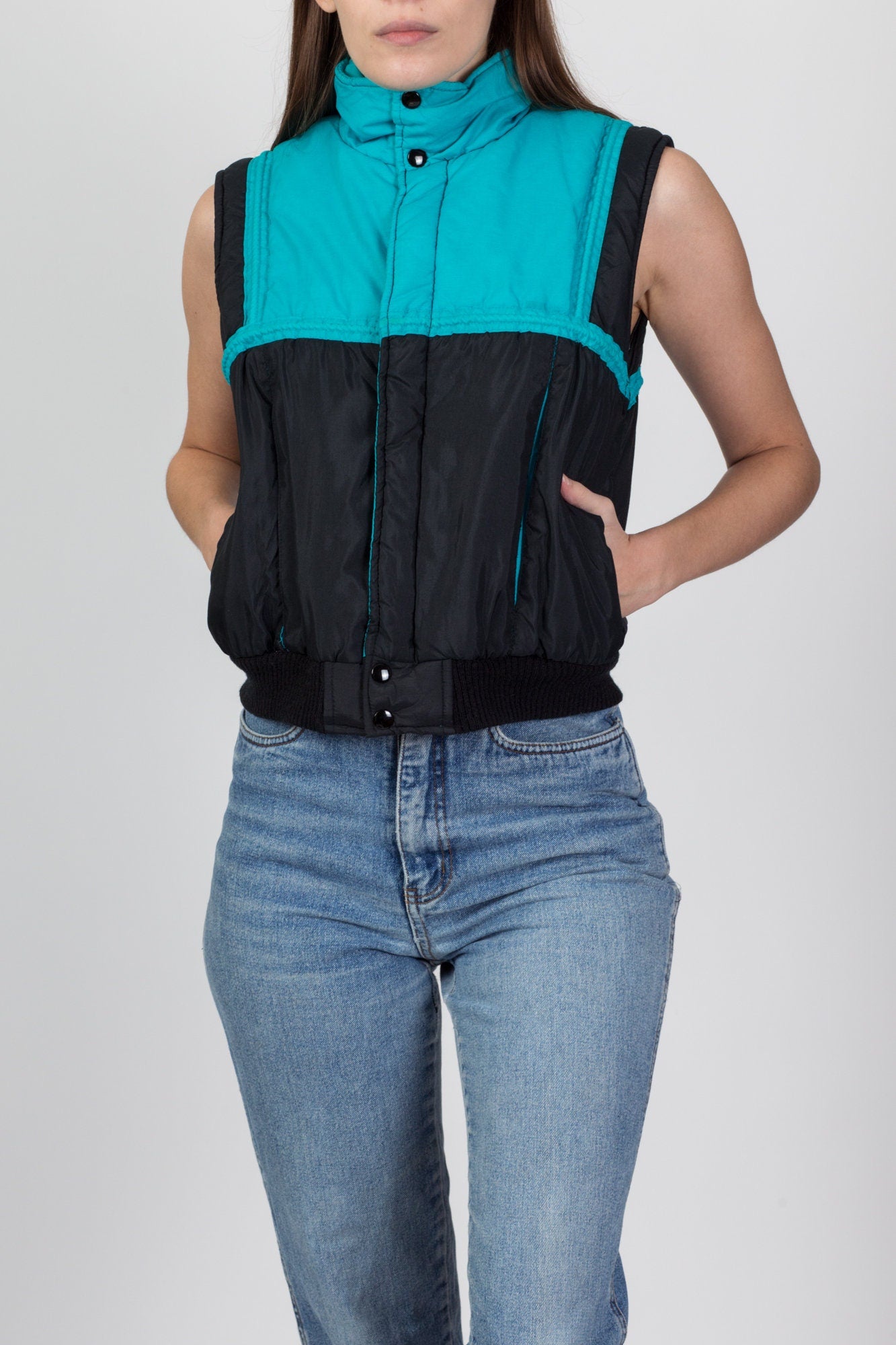80s 90s Color Block Puffer Vest - Small – Flying Apple Vintage