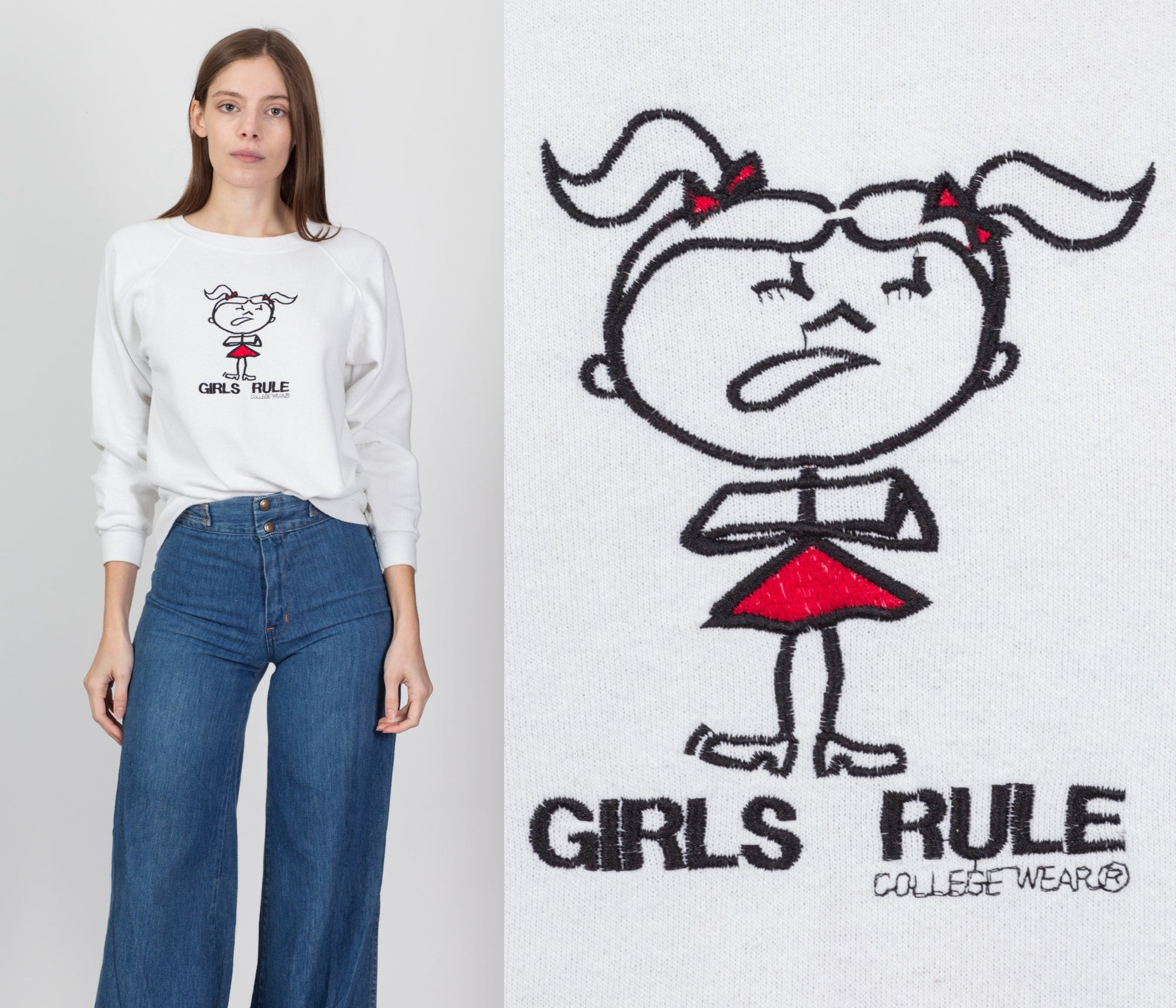90s Y2K "Girls Rule" Sweatshirt - Petite Small 