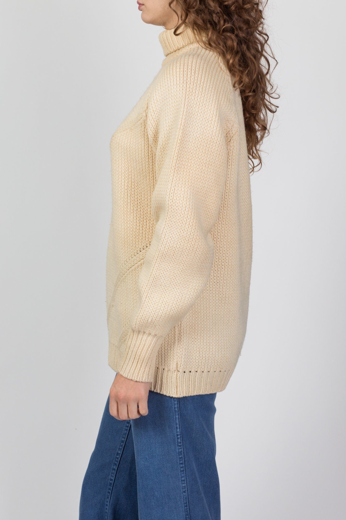 70s Jaeger Cream Wool Turtleneck Sweater - Men's Medium, Women's Large 