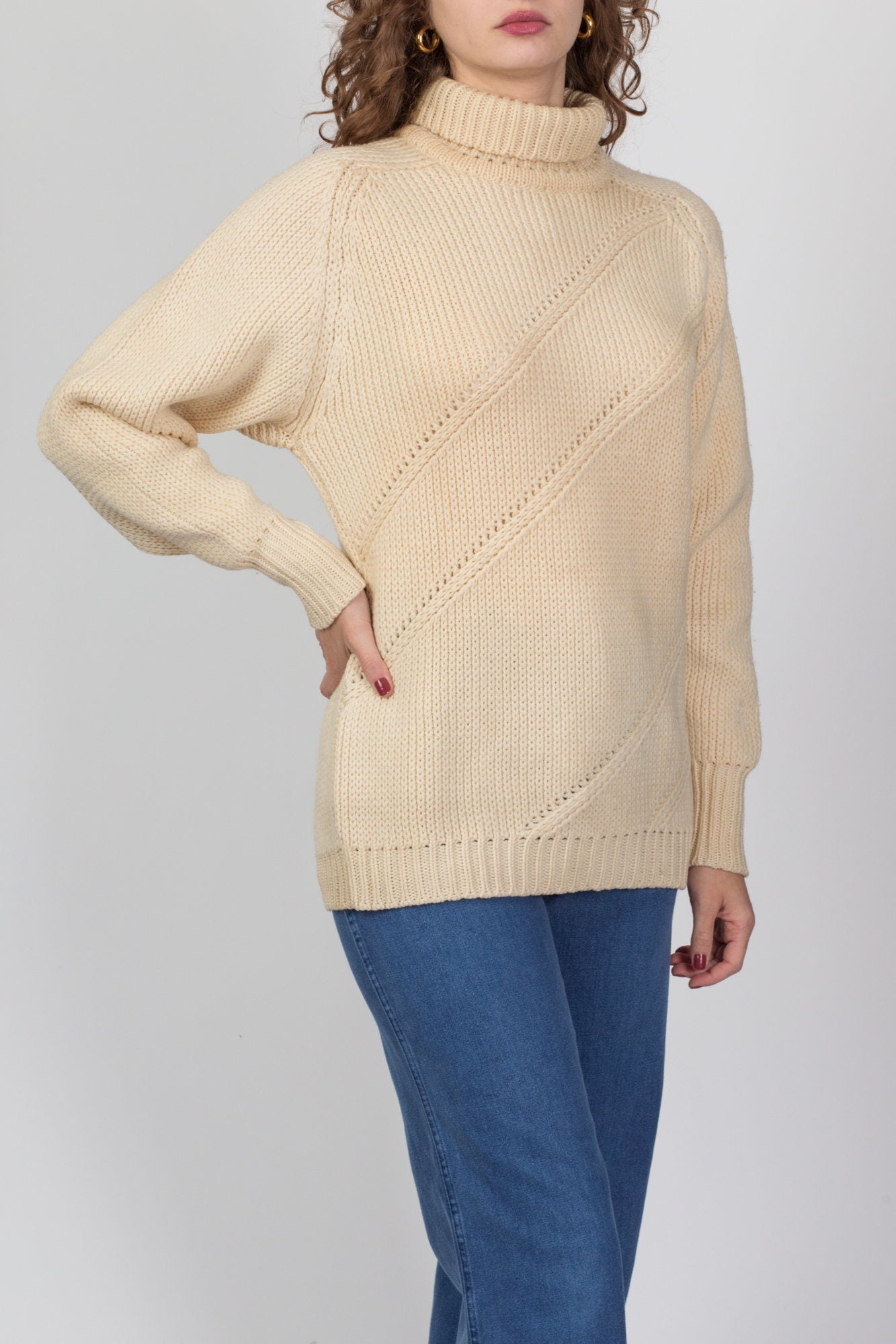 70s Jaeger Cream Wool Turtleneck Sweater - Men's Medium, Women's Large 