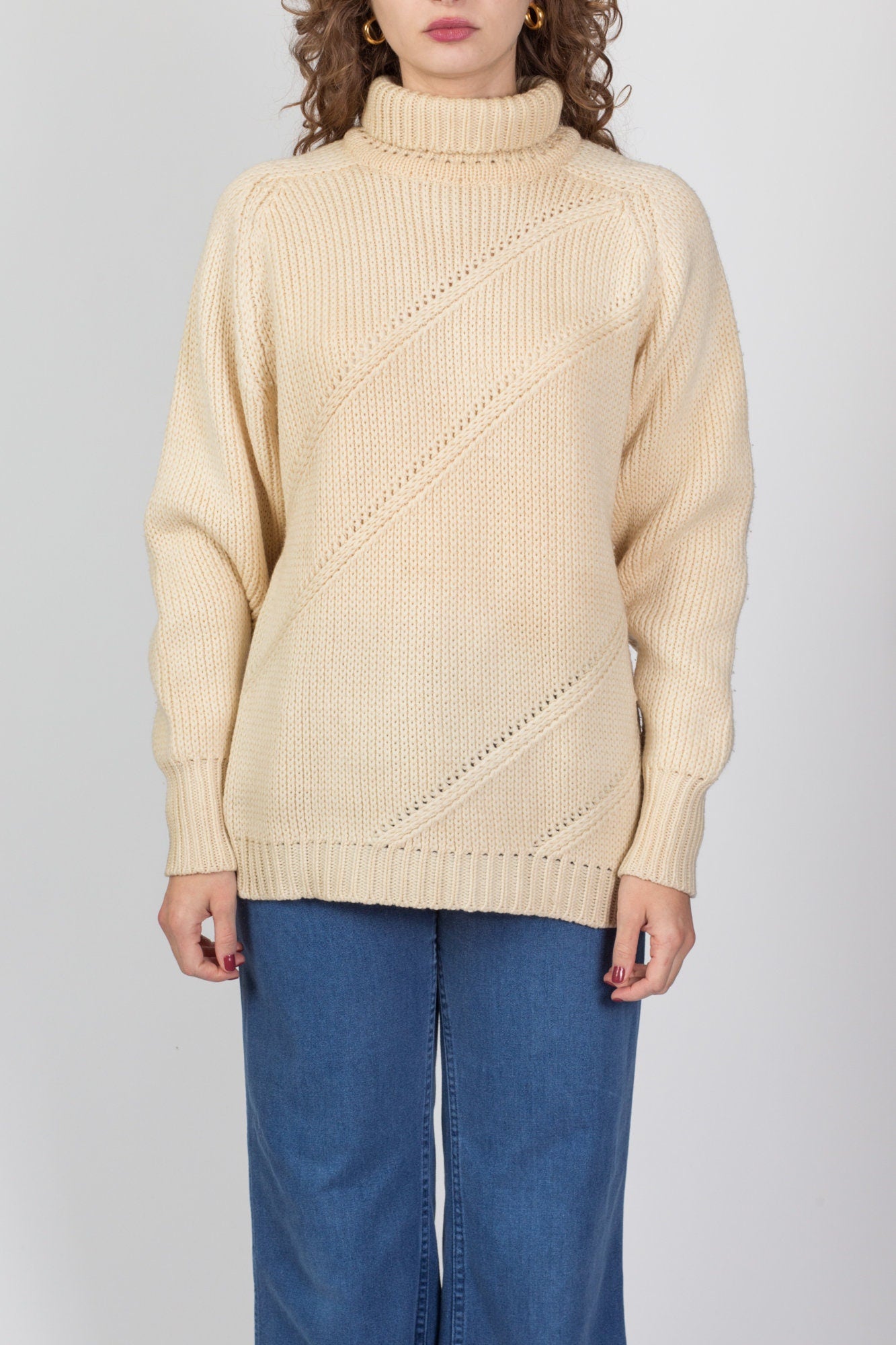 70s Jaeger Cream Wool Turtleneck Sweater - Men's Medium, Women's Large 