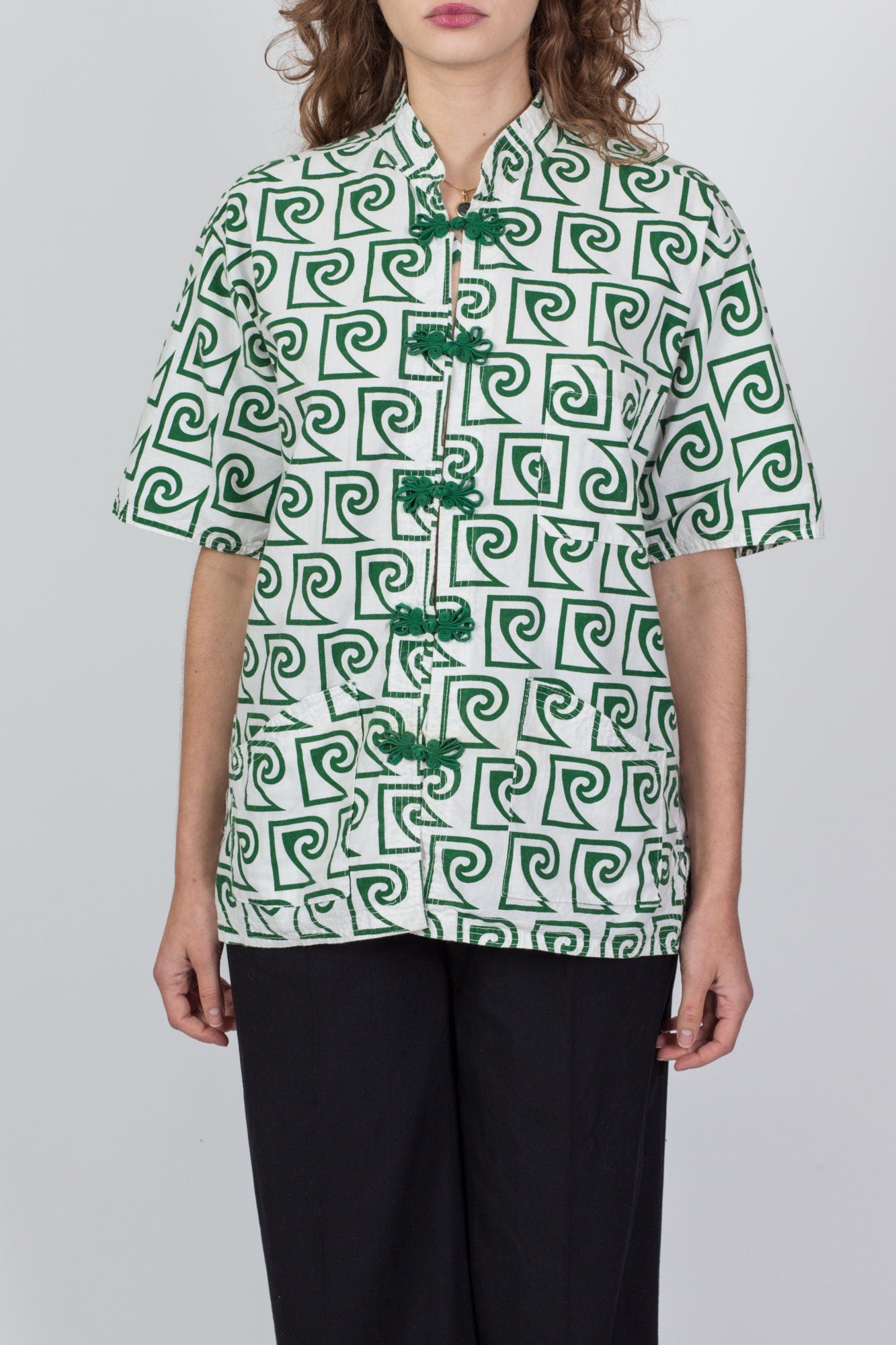 60s Pierre Cardin Frog Knot Button Shirt - Men's Large, Women's XL 