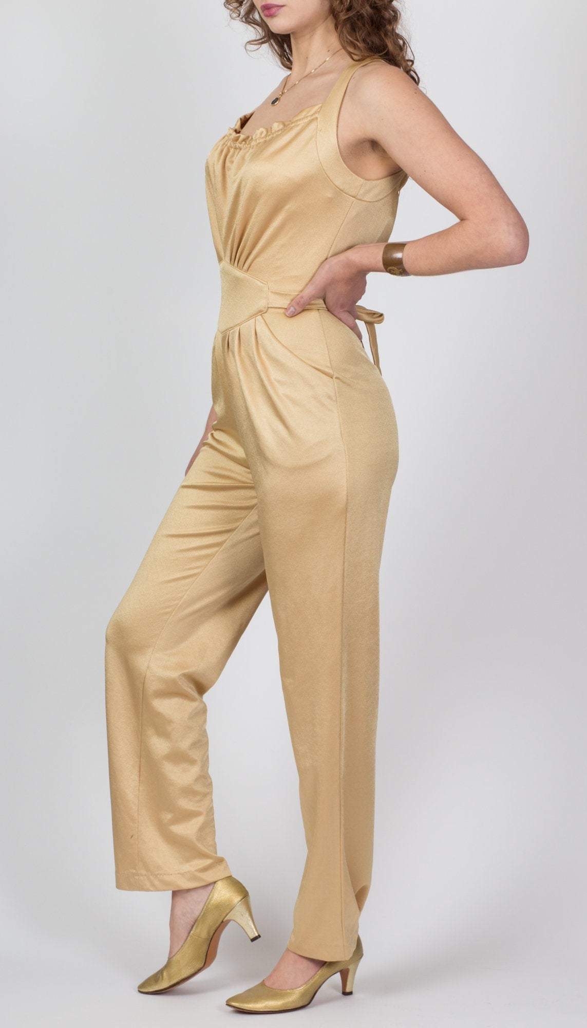 70s Liquid Gold Frederick's Of Hollywood Jumpsuit - Small to Medium 