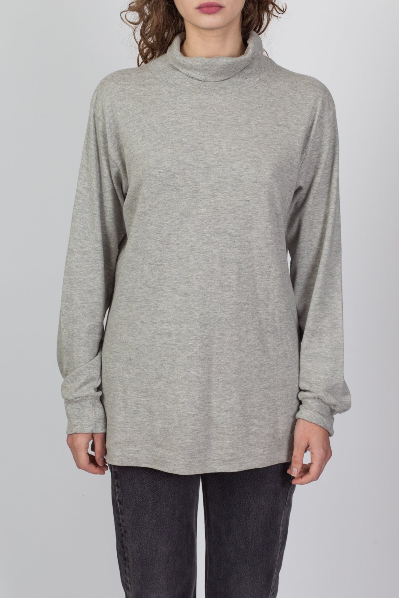 90s Heather Grey Turtleneck Top - Men's Medium 