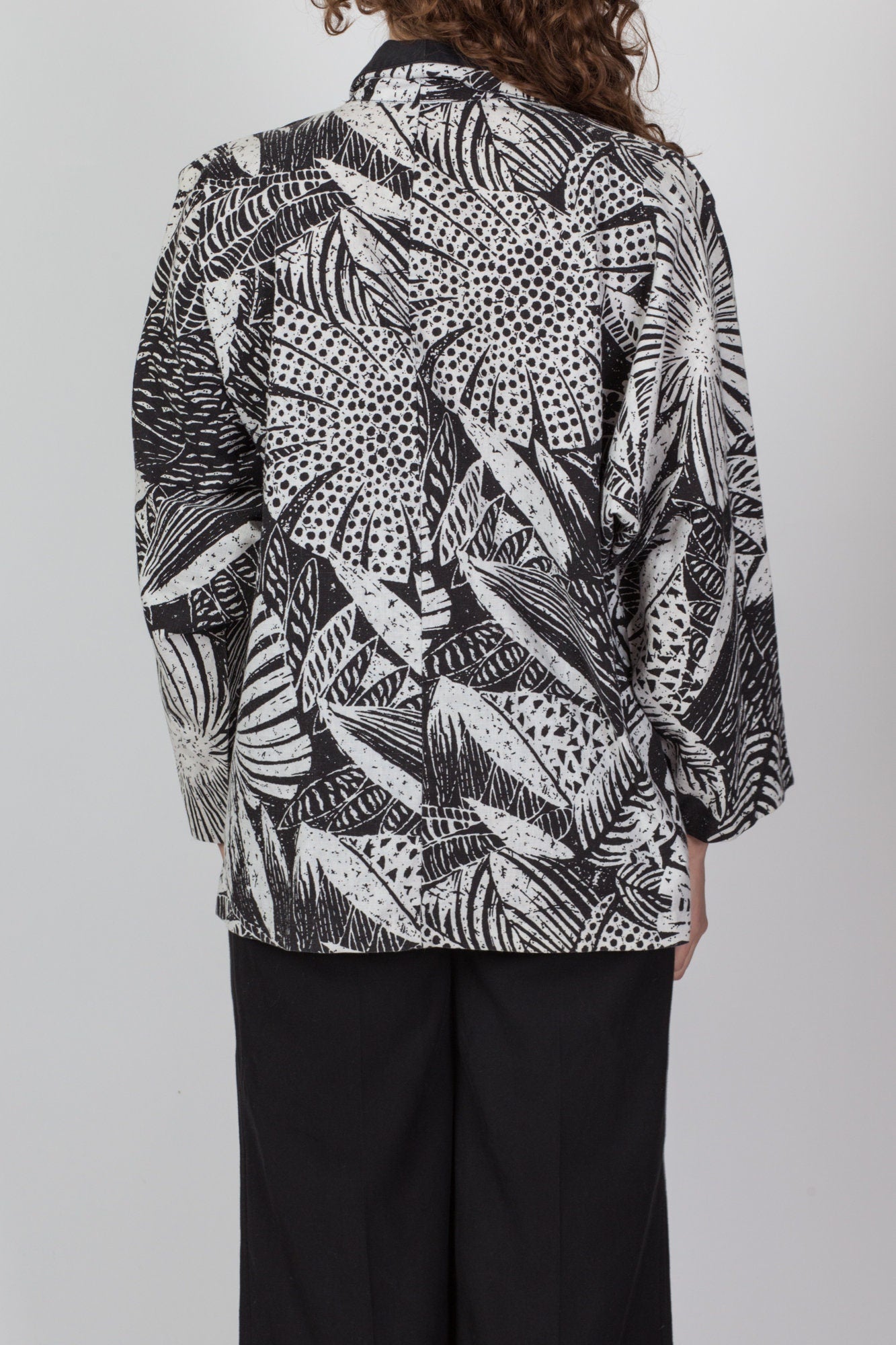 80s Two Tone Tropical Floral Blazer Jacket - One Size 