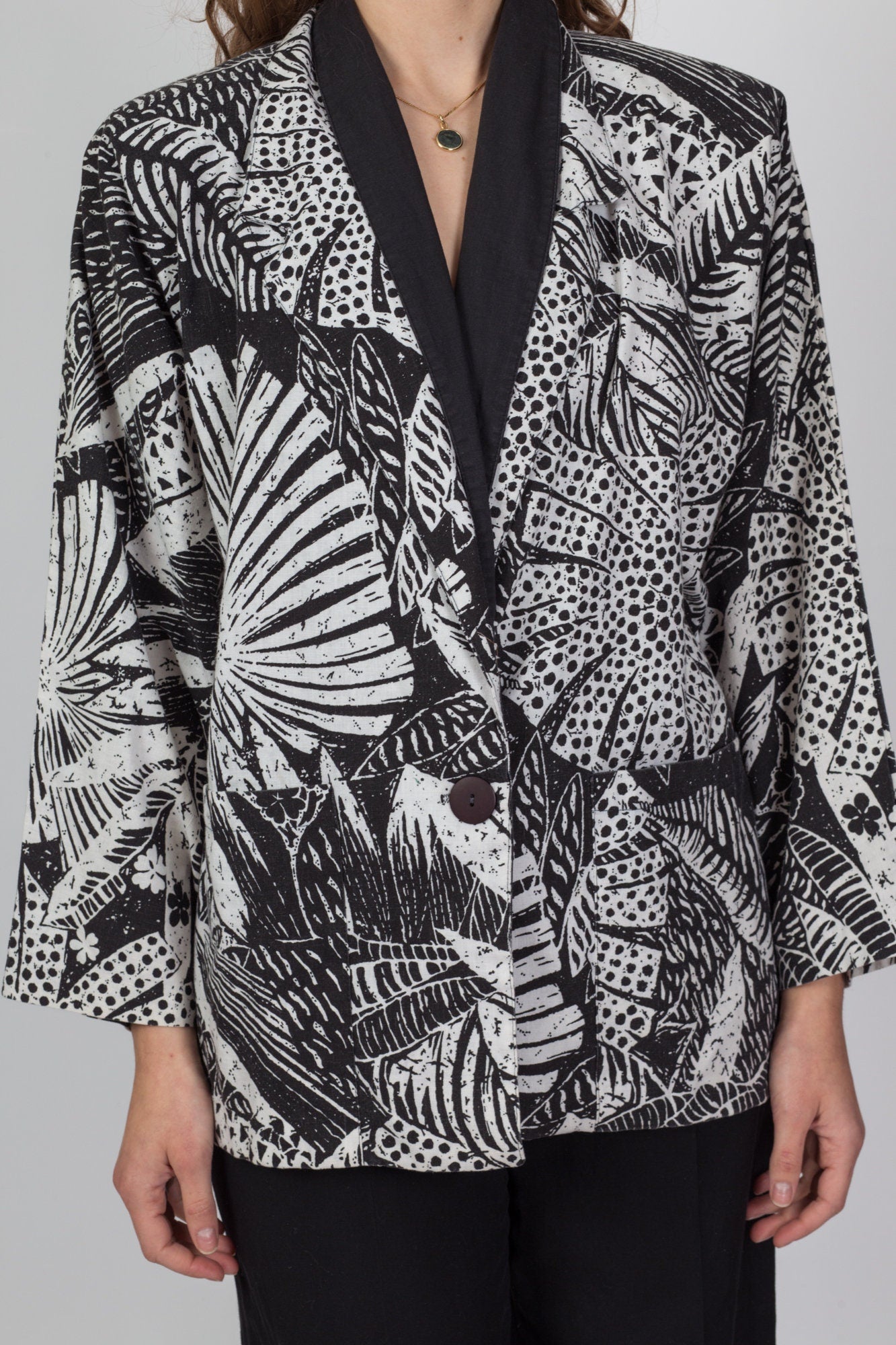 80s Two Tone Tropical Floral Blazer Jacket - One Size 