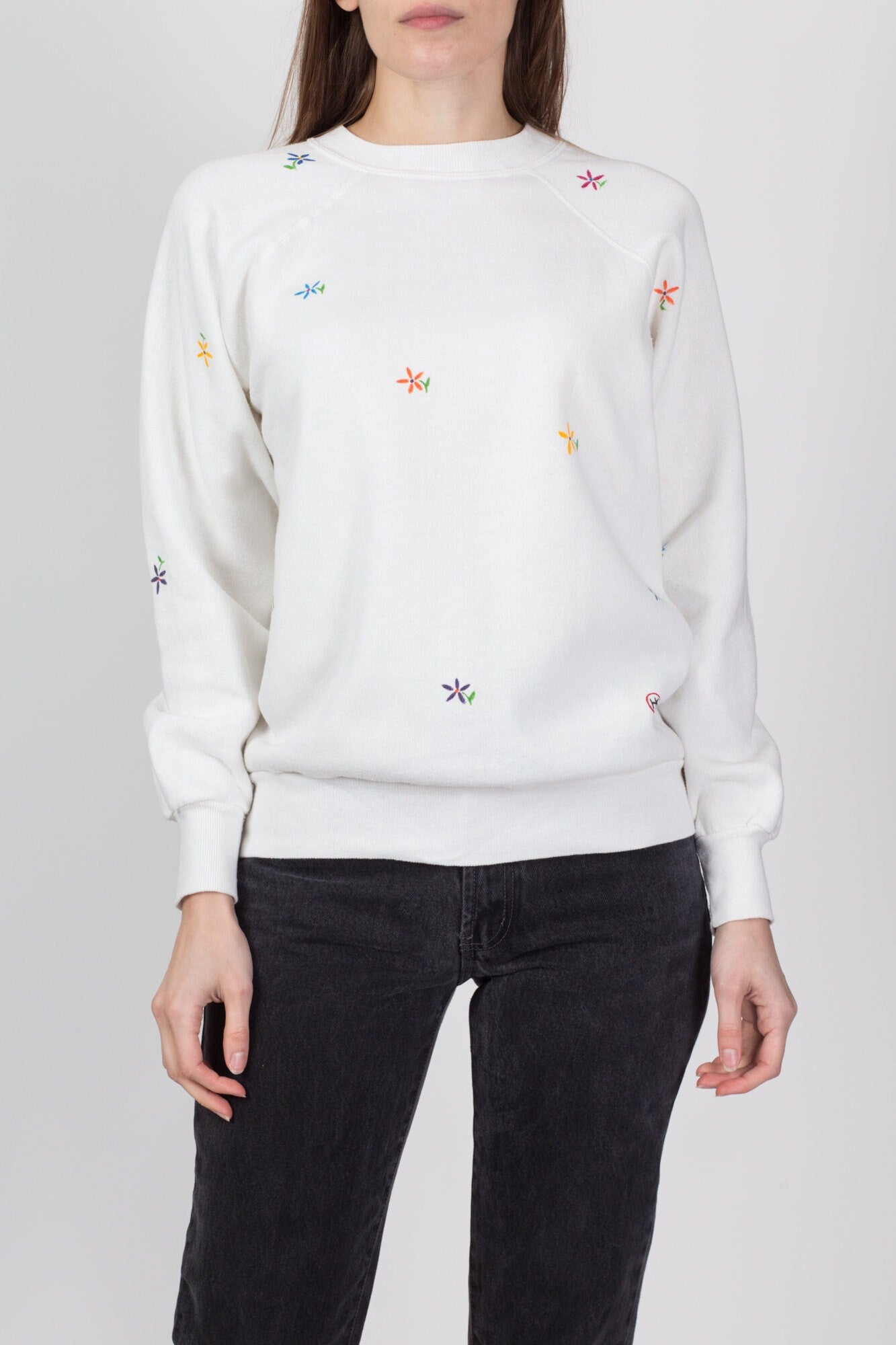 80s Painted Flower Sweatshirt - Large 