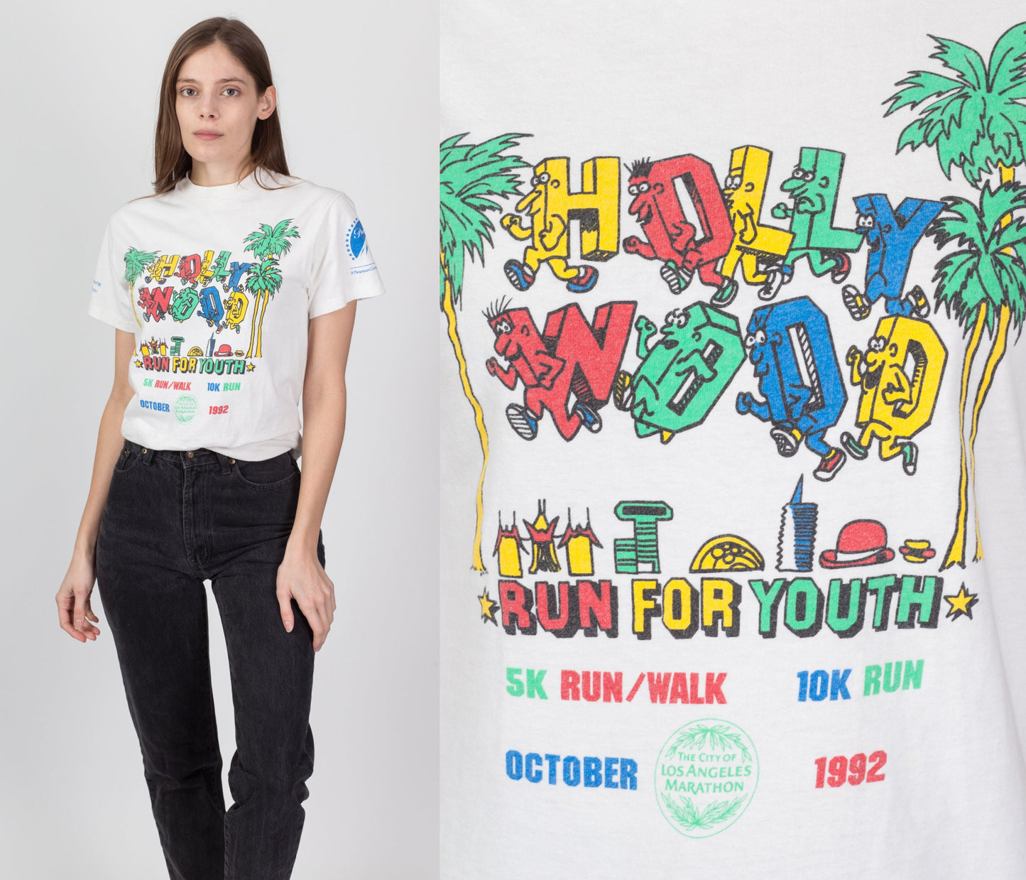 1992 Hollywood Los Angeles Marathon T Shirt - Small 
