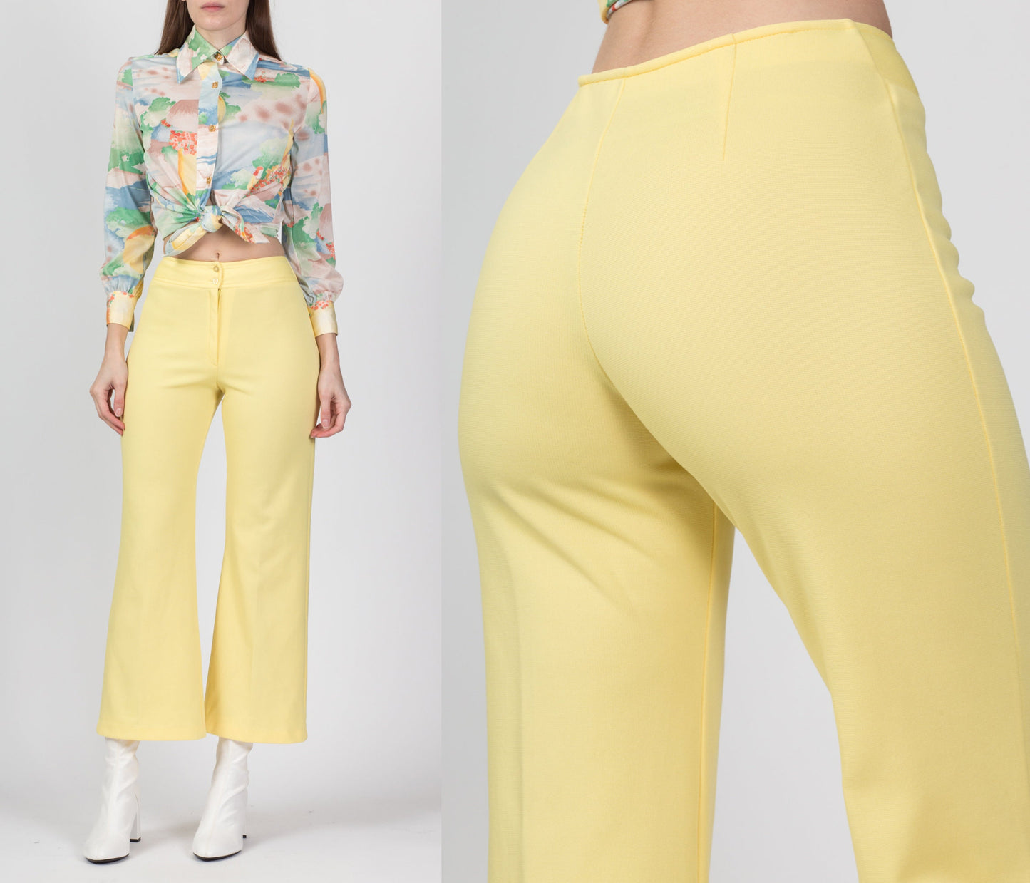 70s Yellow Flared Pants - Extra Small, 24" 