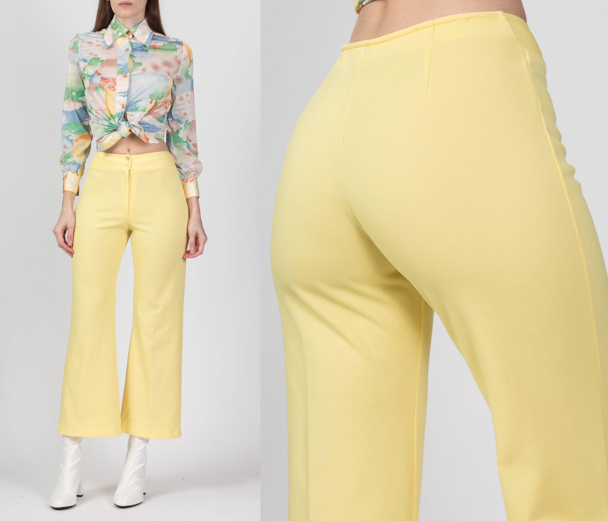 70s Yellow Flared Pants - Extra Small, 24" 