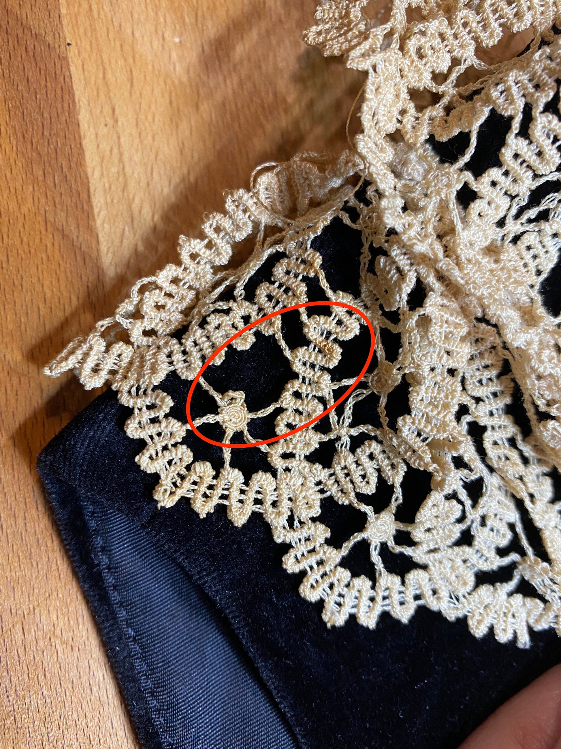 50s 60s Helen Whiting Black Velvet Lace Trim Dress - Medium 