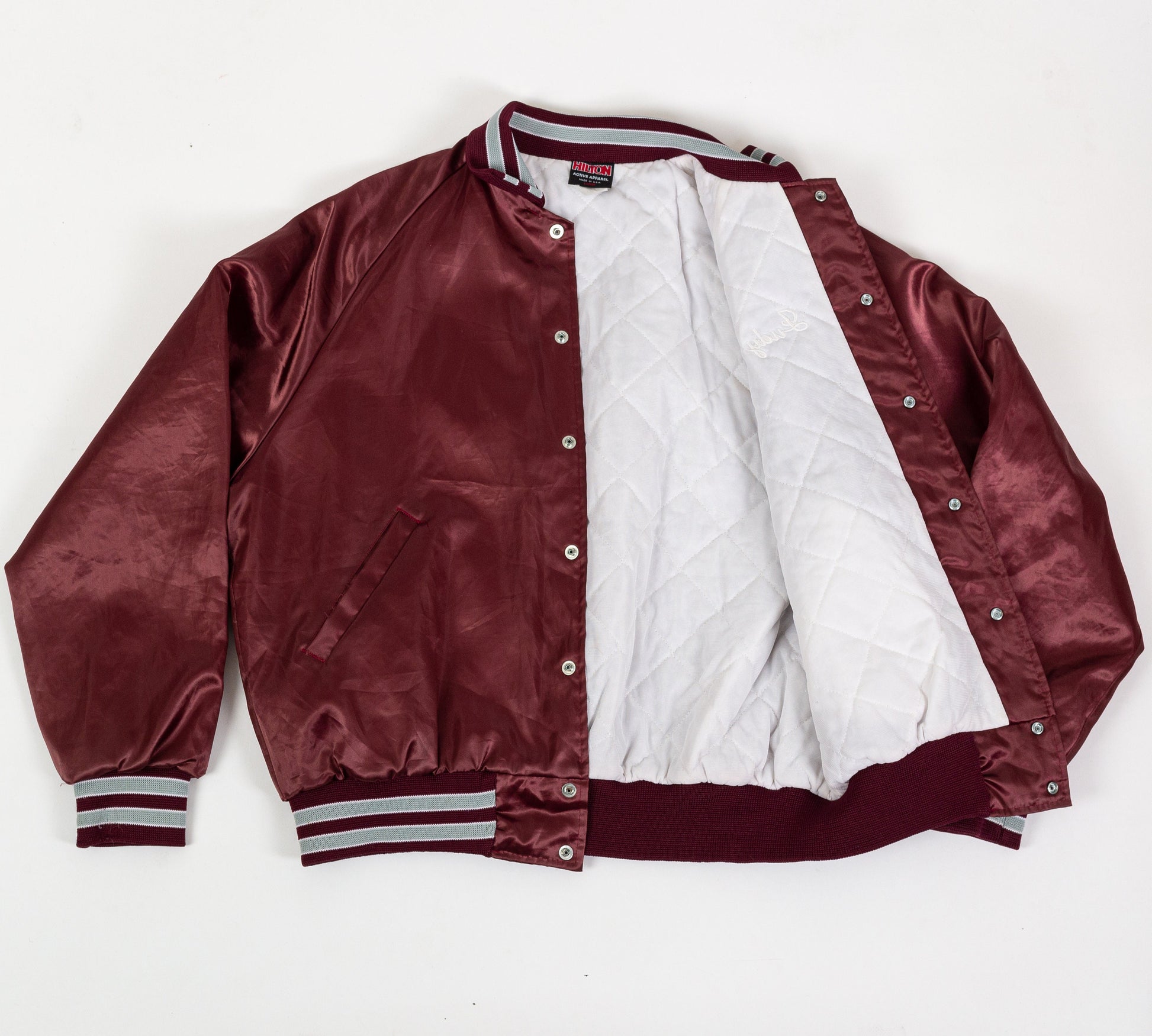 80s Olmsted Trucking Satin Varsity Jacket - Men's Large 