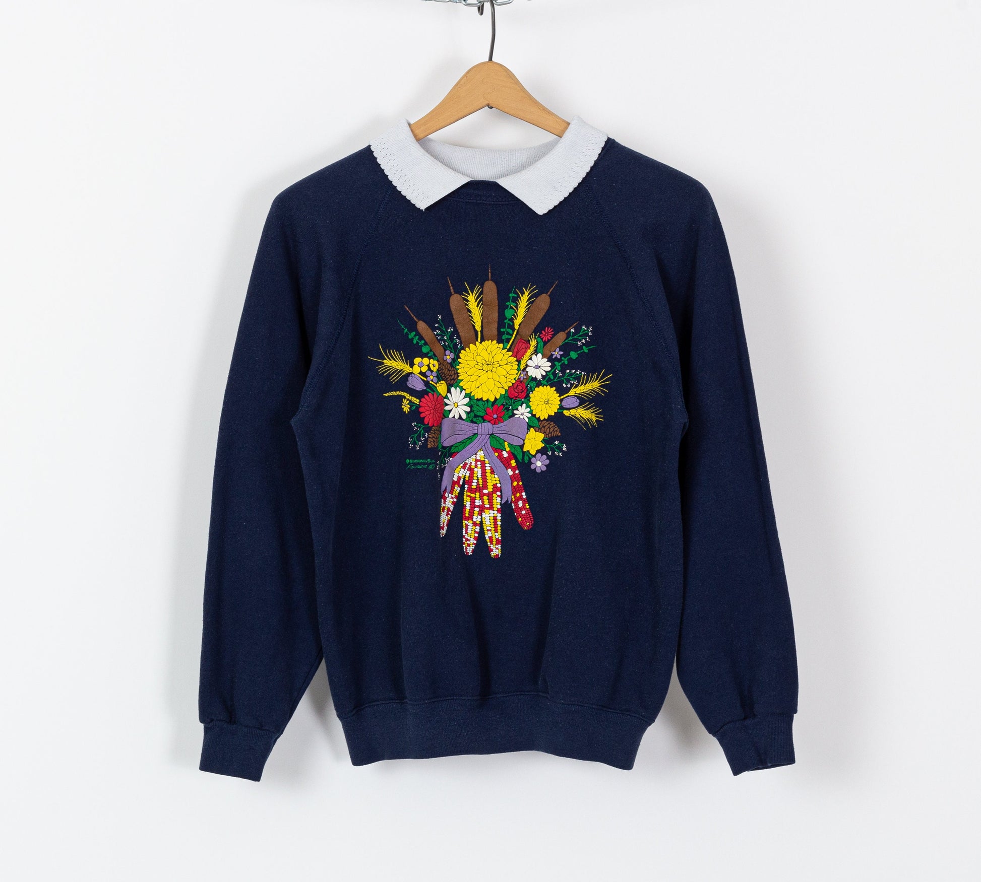 90s Corn Husk Bouquet Collared Sweatshirt - Women's Large 