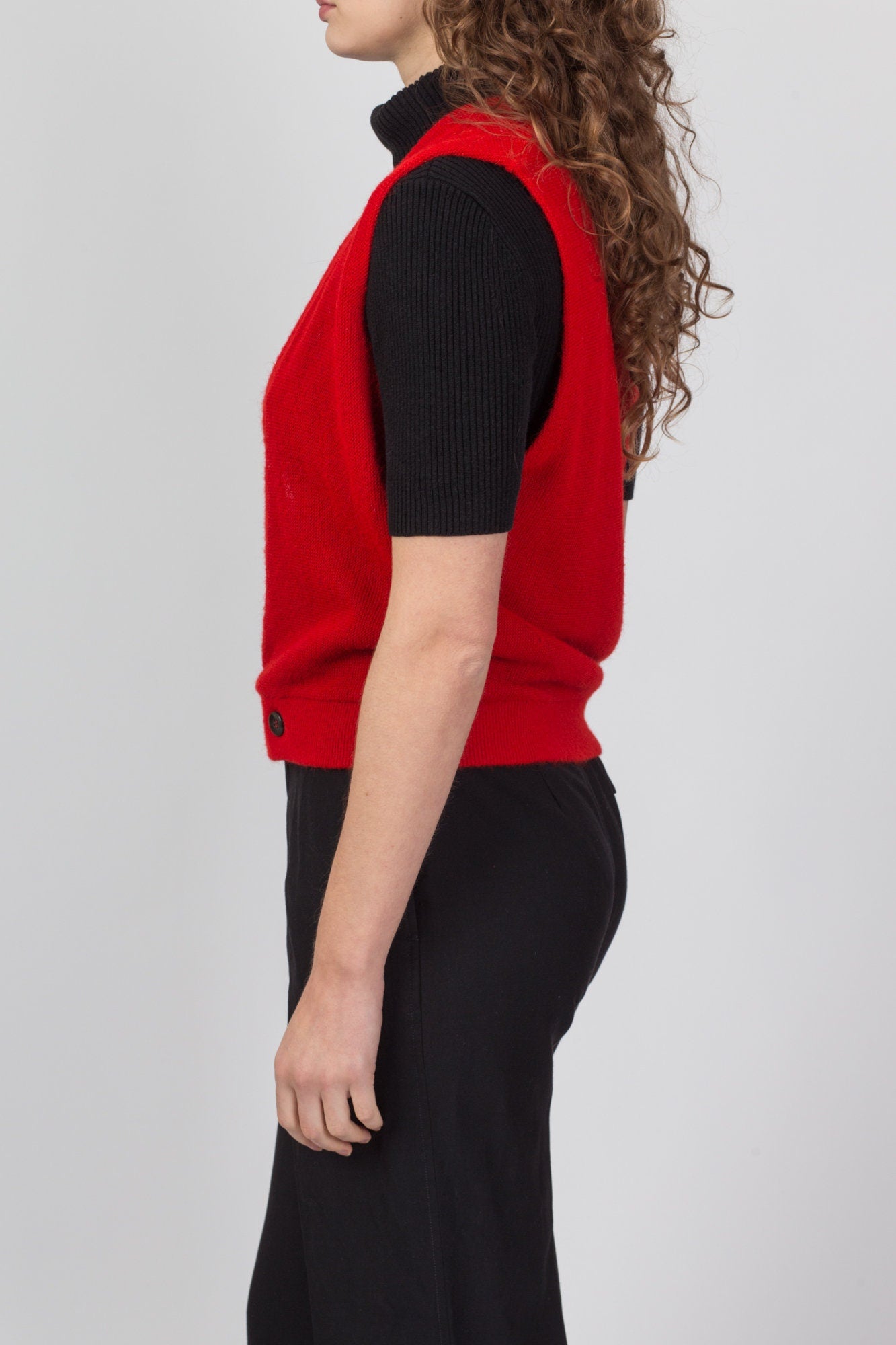 70s 80s Red Sleeveless Crop Top Sweater Vest - Men's Medium 