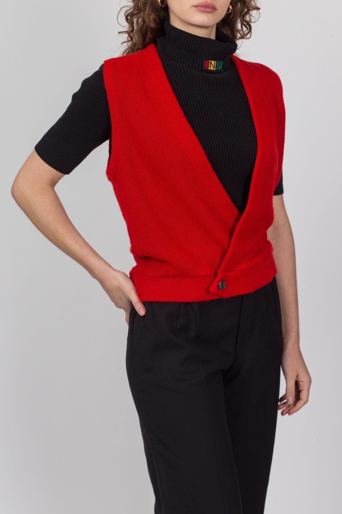70s 80s Red Sleeveless Crop Top Sweater Vest - Men's Medium 