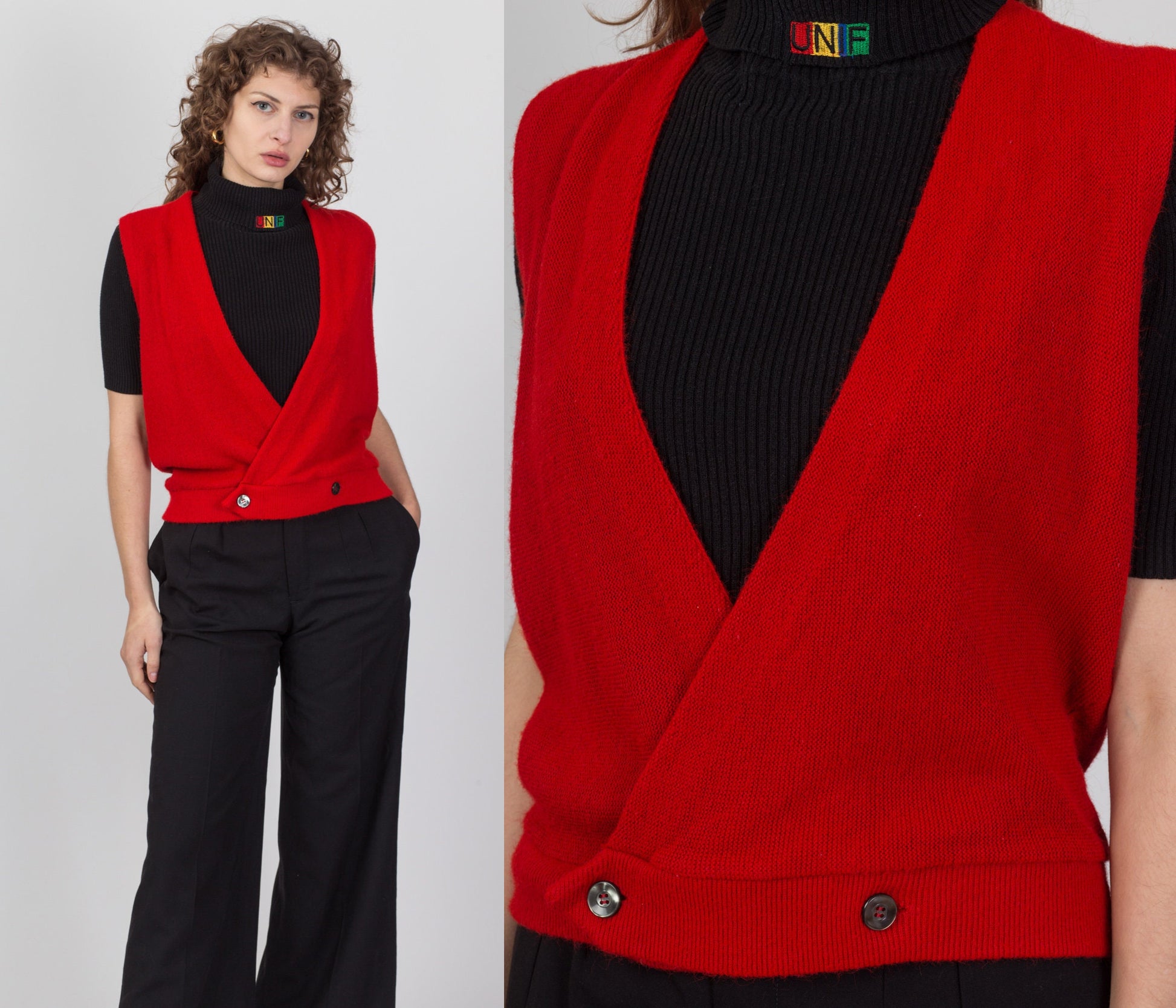70s 80s Red Sleeveless Crop Top Sweater Vest - Men's Medium 