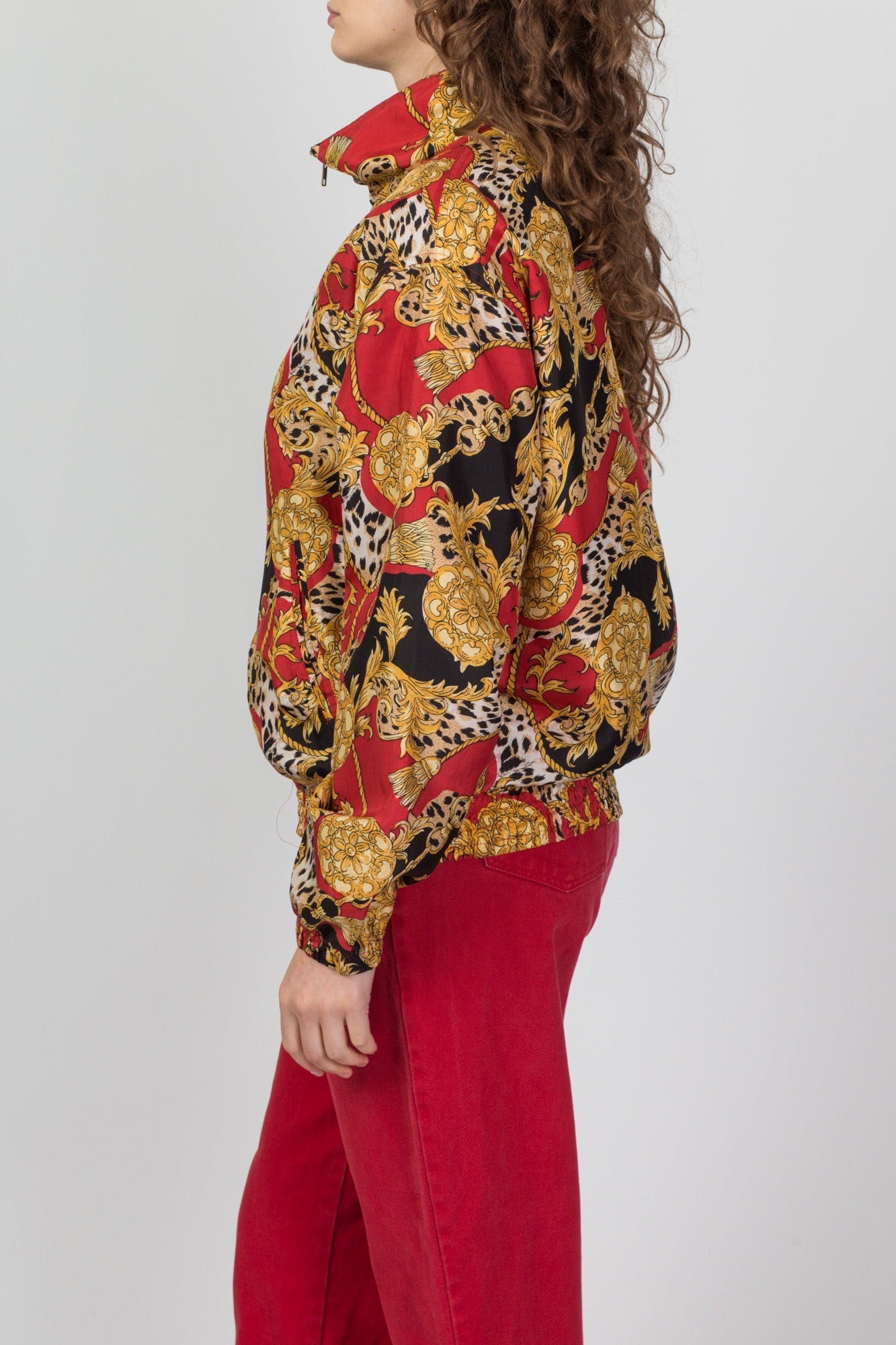 80s Baroque Silk Windbreaker - Large 