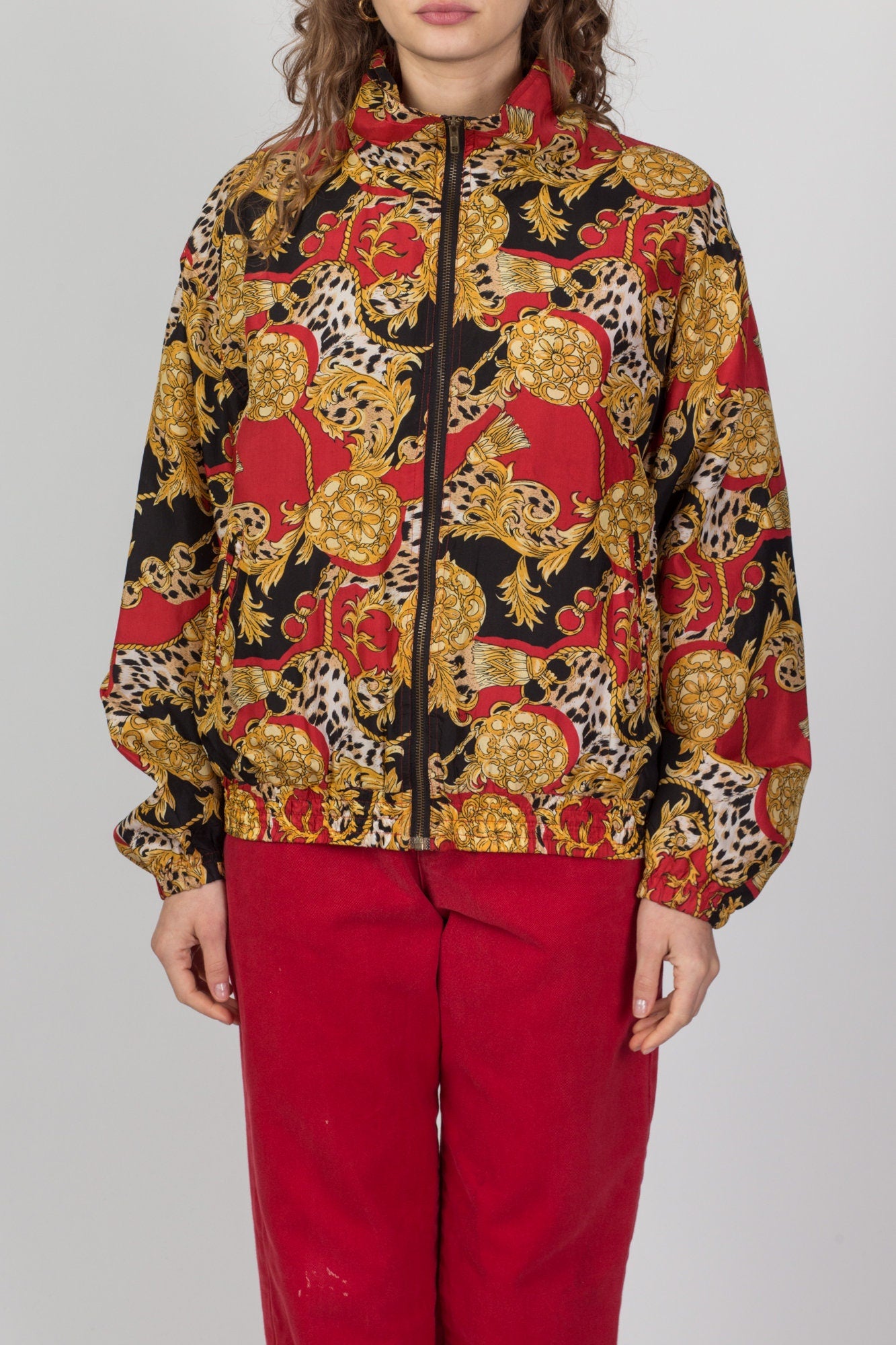 80s Baroque Silk Windbreaker - Large 