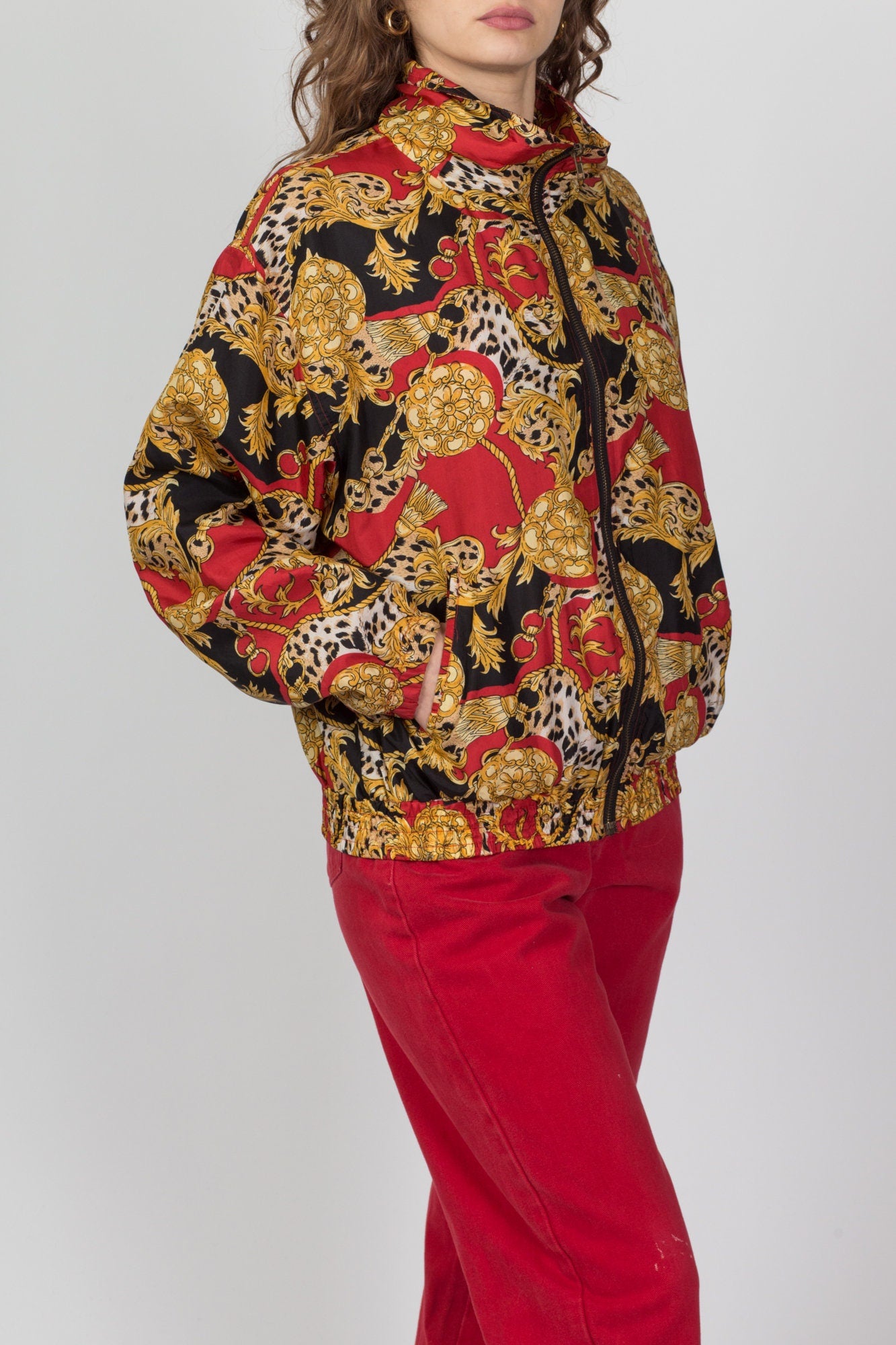 80s Baroque Silk Windbreaker - Large 