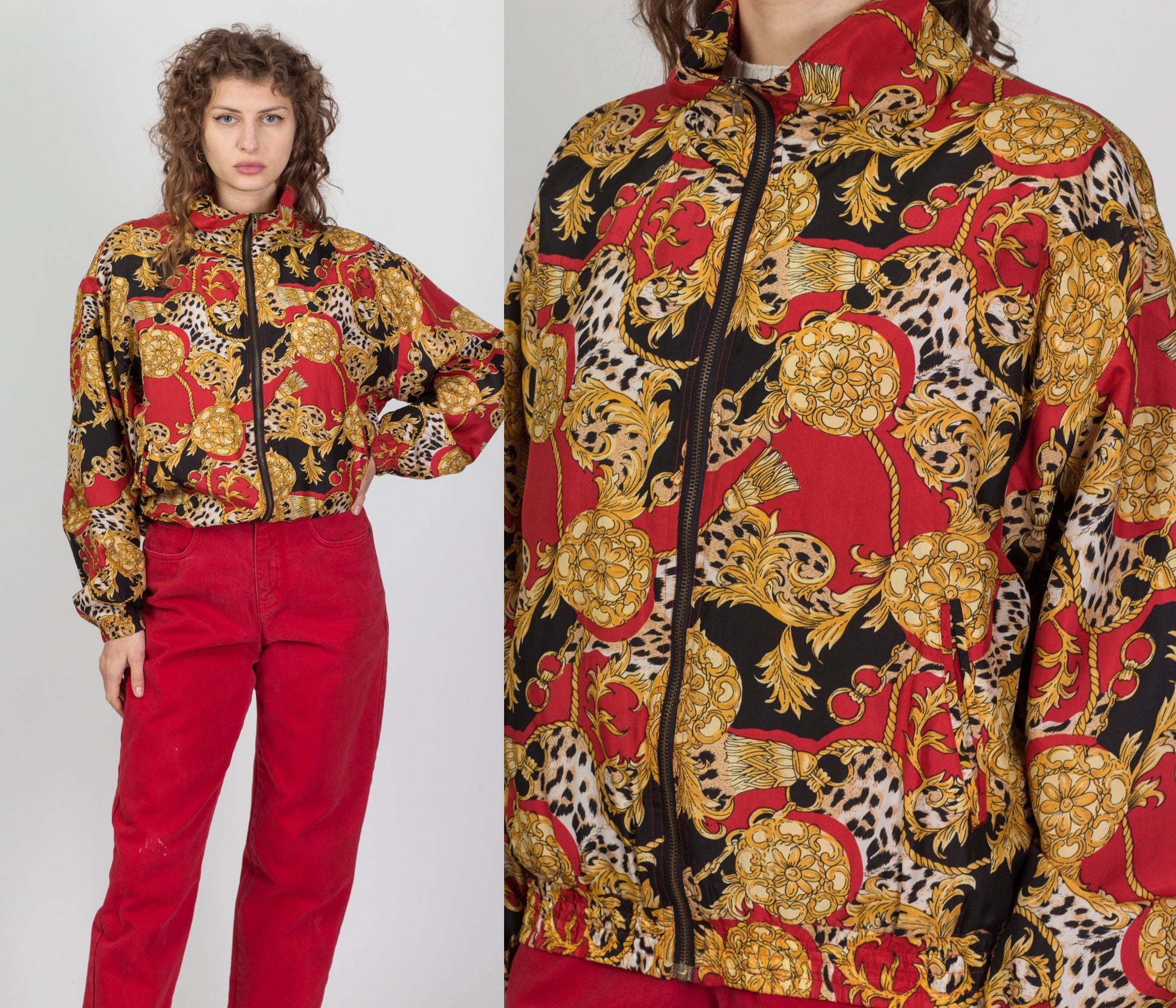 80s Baroque Silk Windbreaker - Large 